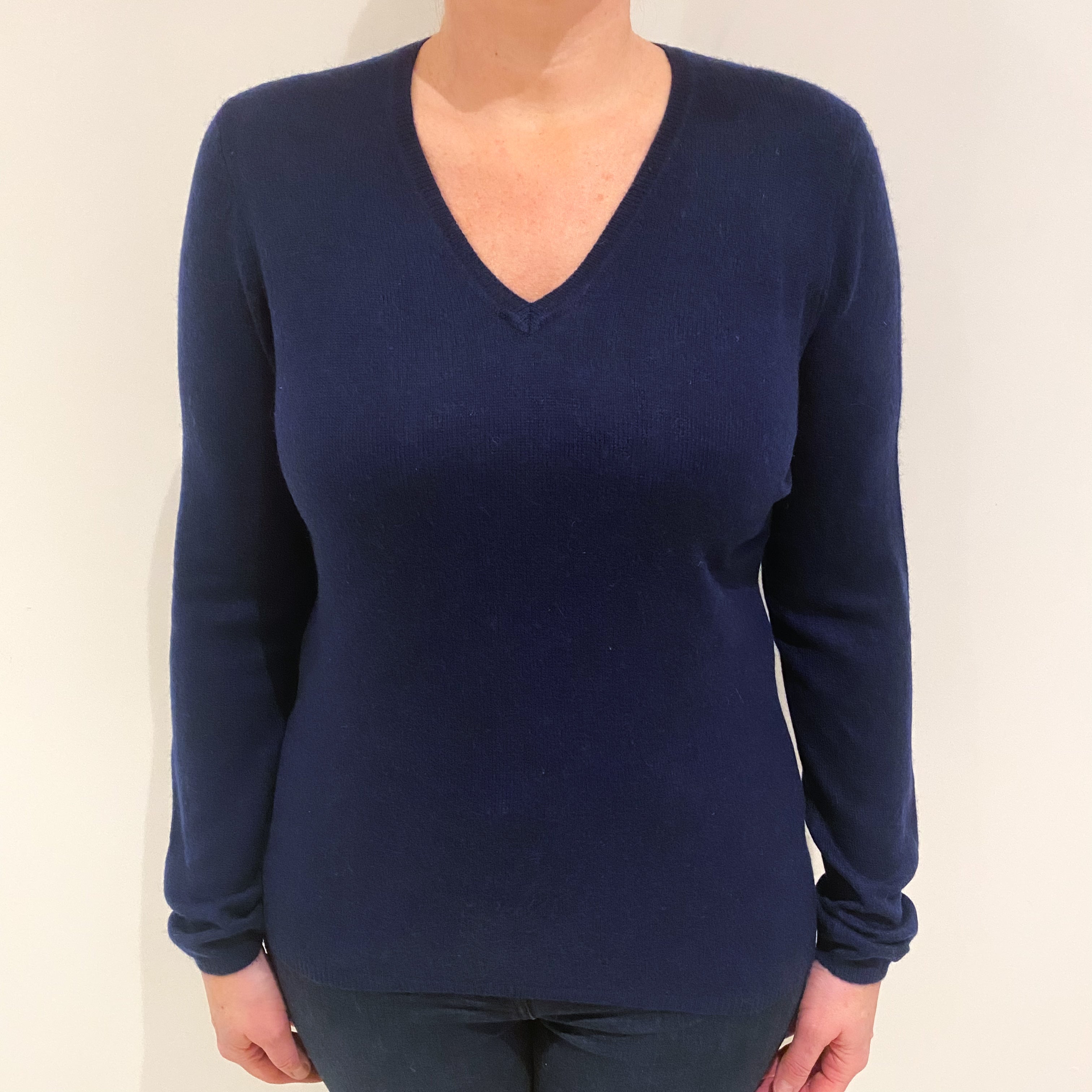 French Navy Cashmere V Neck Jumper Large