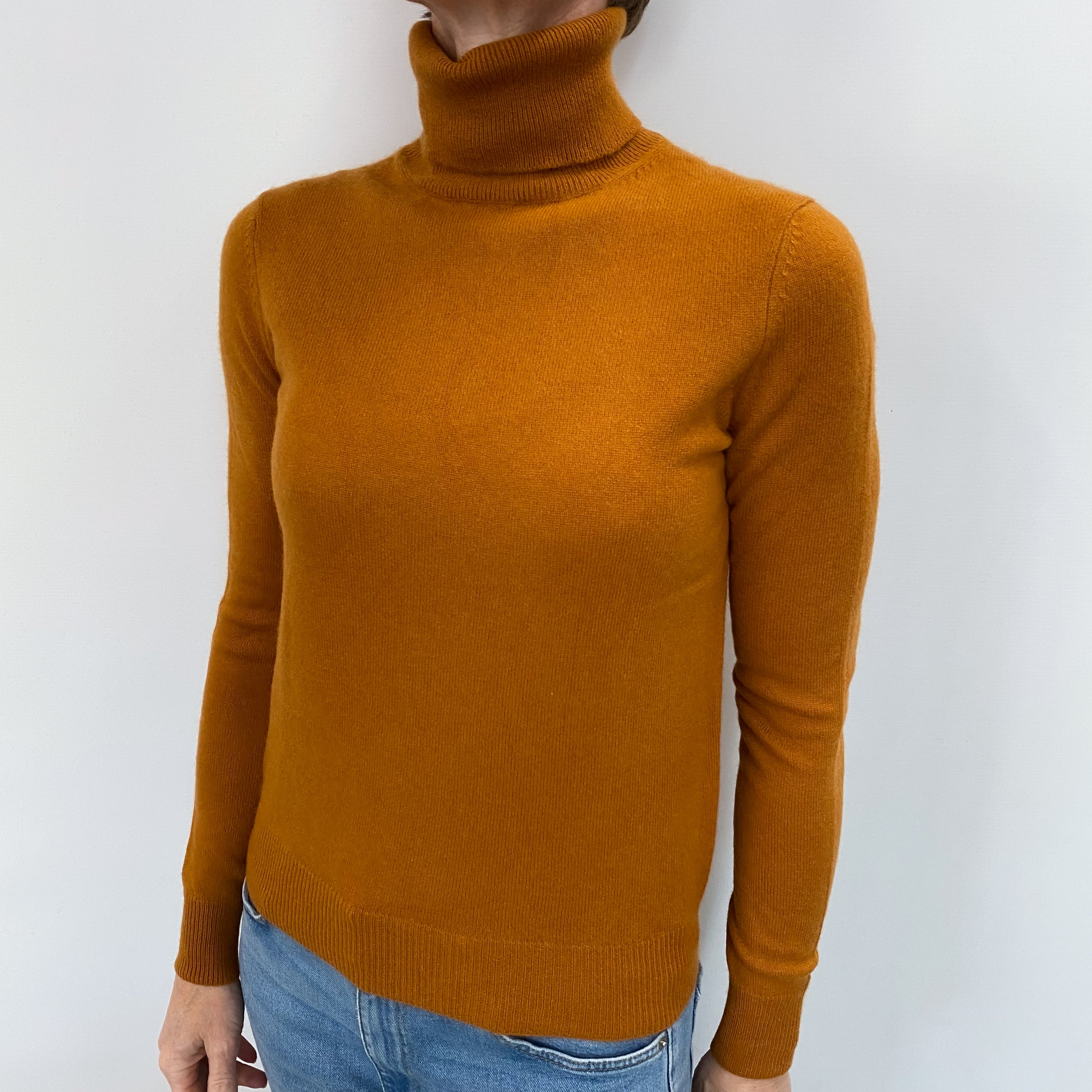Rust Orange Cashmere Polo Neck Jumper Small