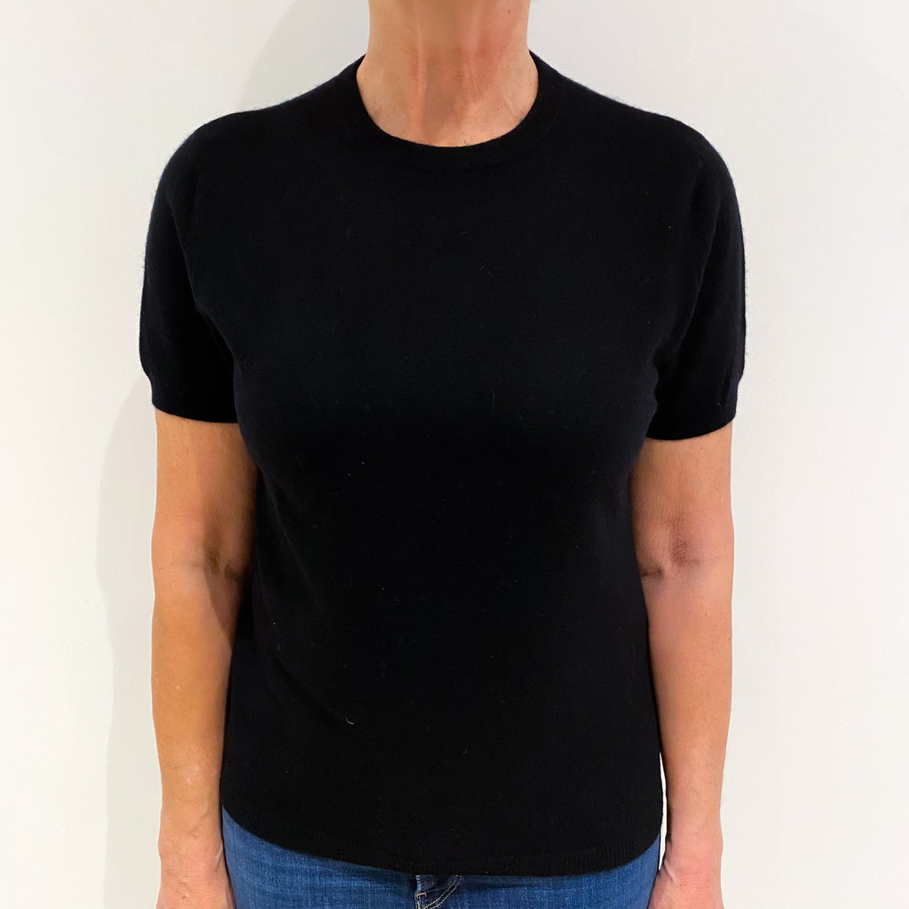 Black Cashmere Polo Neck Short Sleeved Jumper Medium