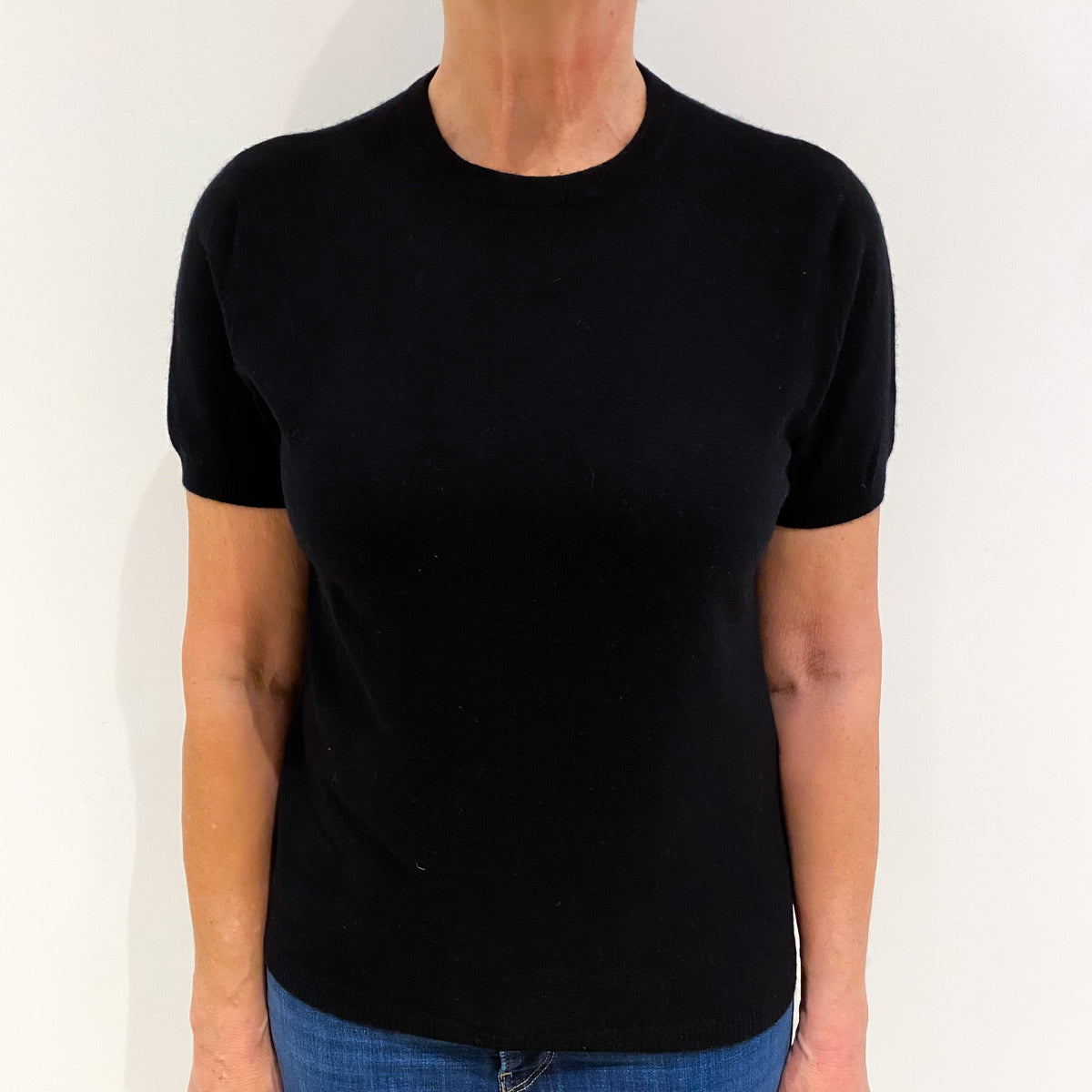 Black Cashmere Polo Neck Short Sleeved Jumper Medium