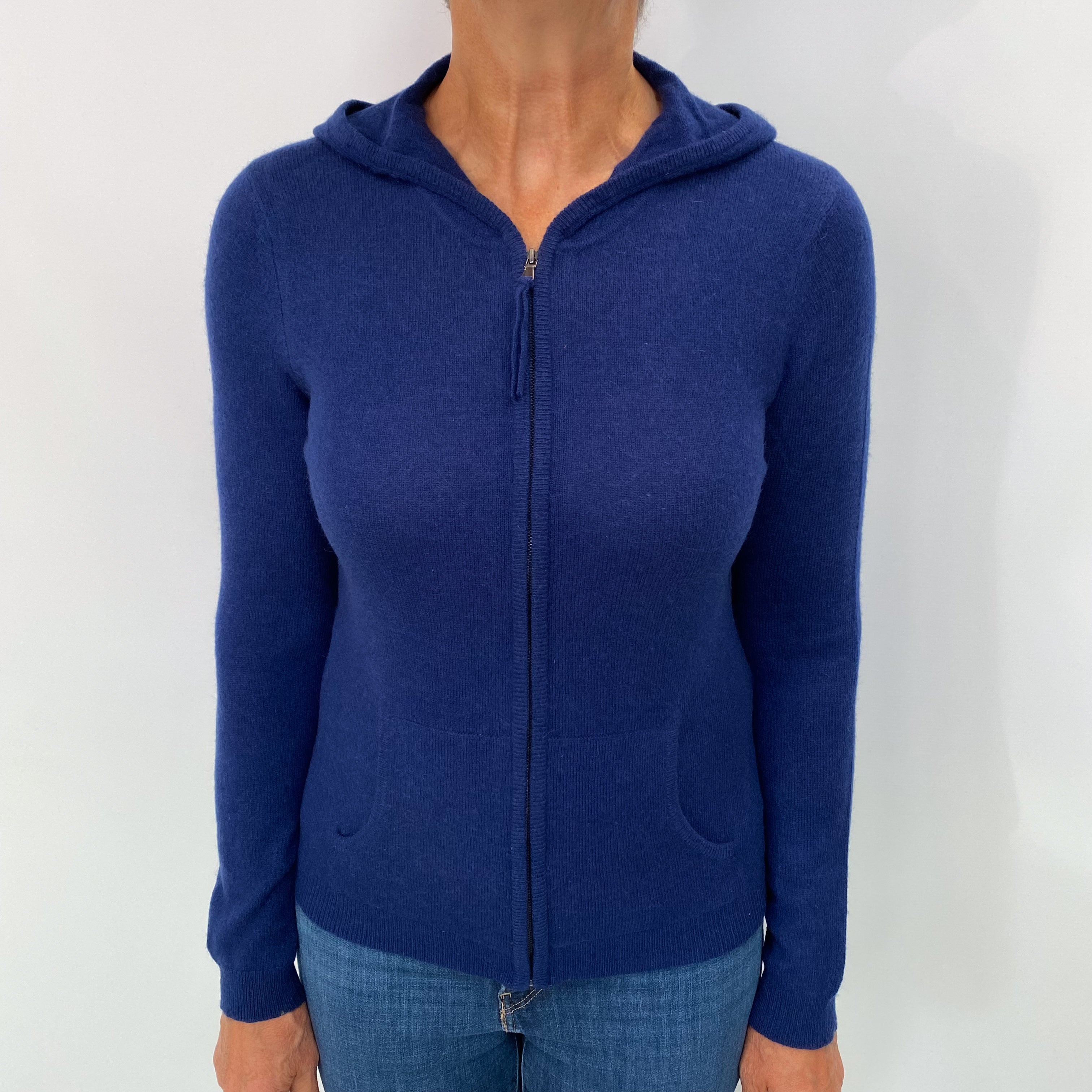 Deep Admiral Blue Cashmere Zip Up Hoodie Medium