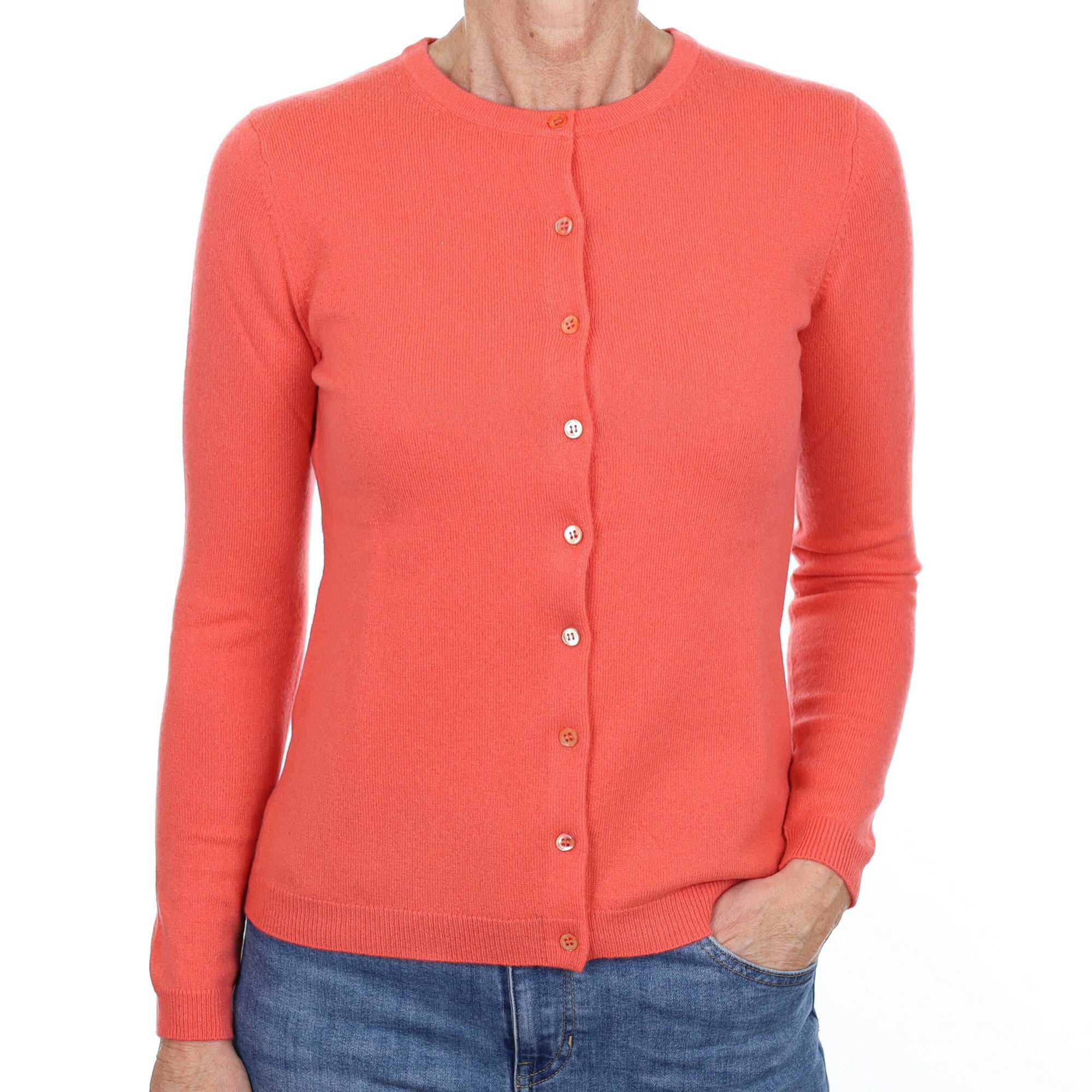 New Crab Orange Cashmere Crew Neck Cardigan Small