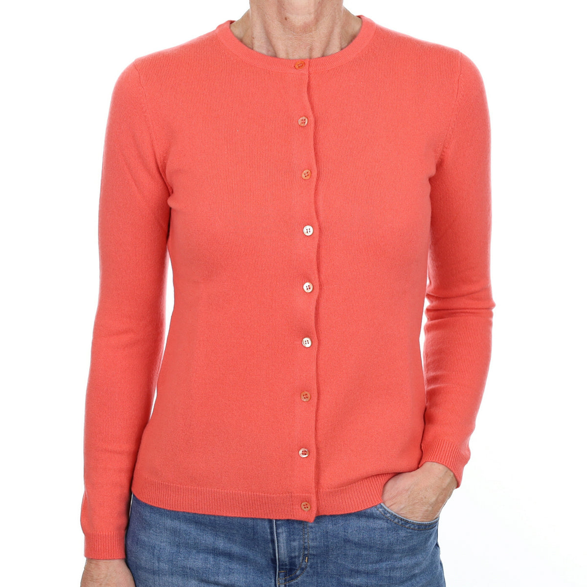 New Crab Orange Cashmere Crew Neck Cardigan Small