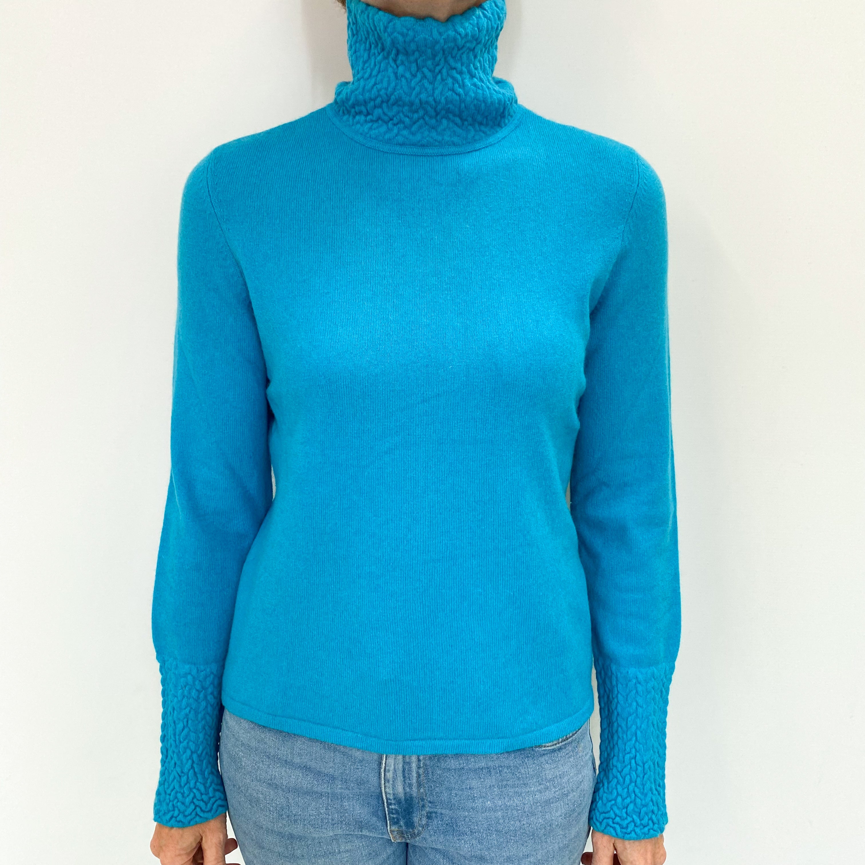 Turquoise Blue Cashmere Polo Neck Jumper Small