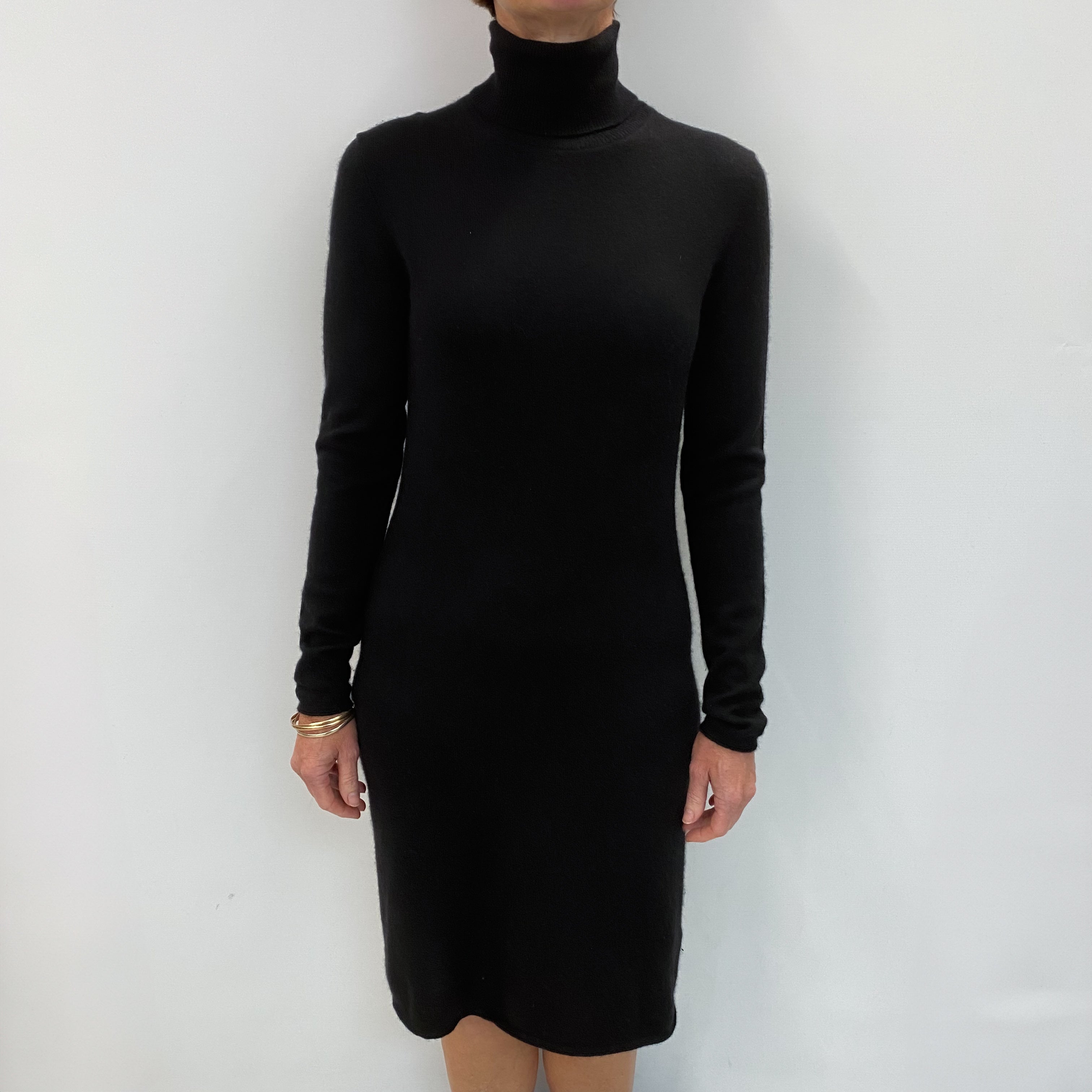 Black Cashmere Polo Neck Jumper Dress Small
