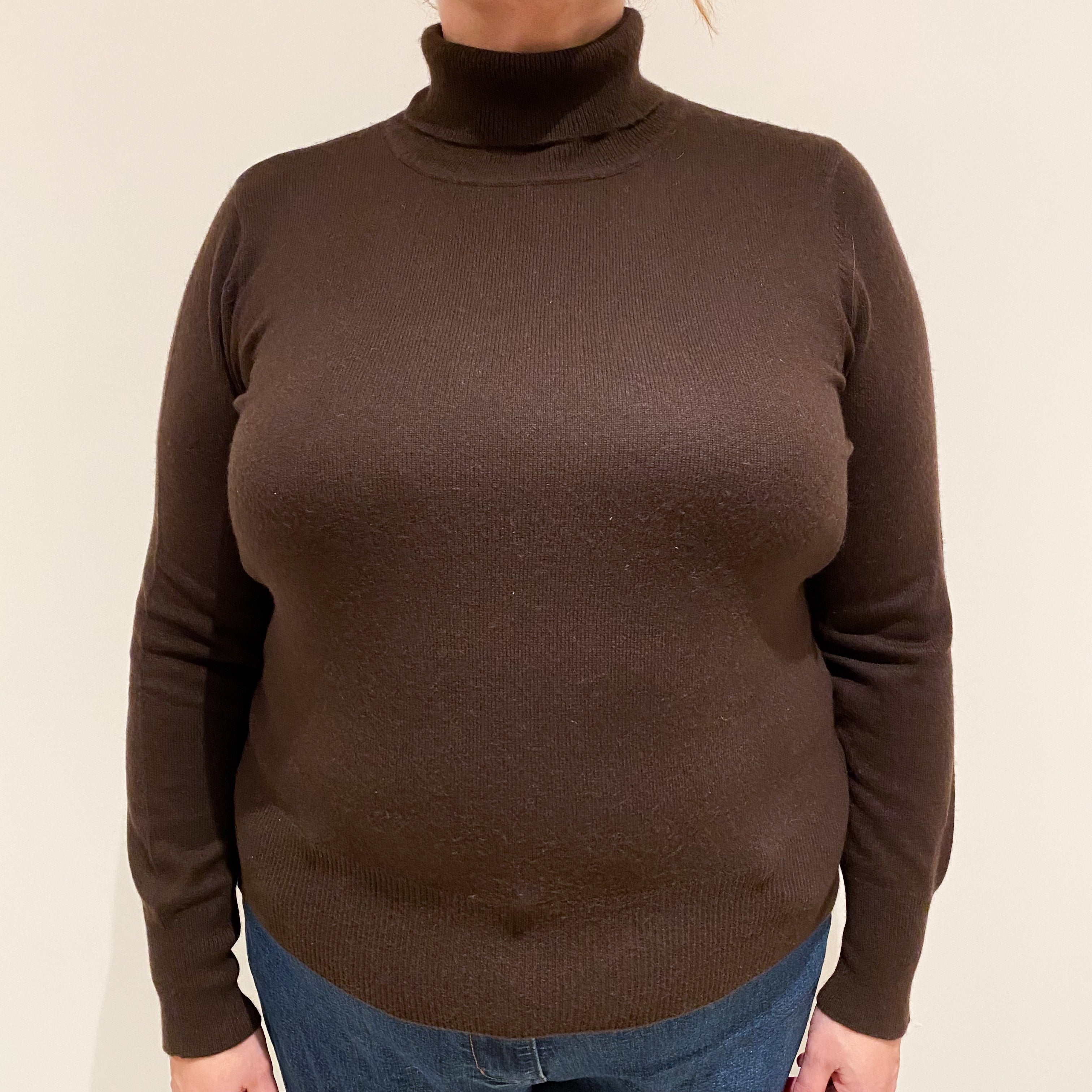 Chocolate Brown Cashmere Polo Neck Jumper Extra Large
