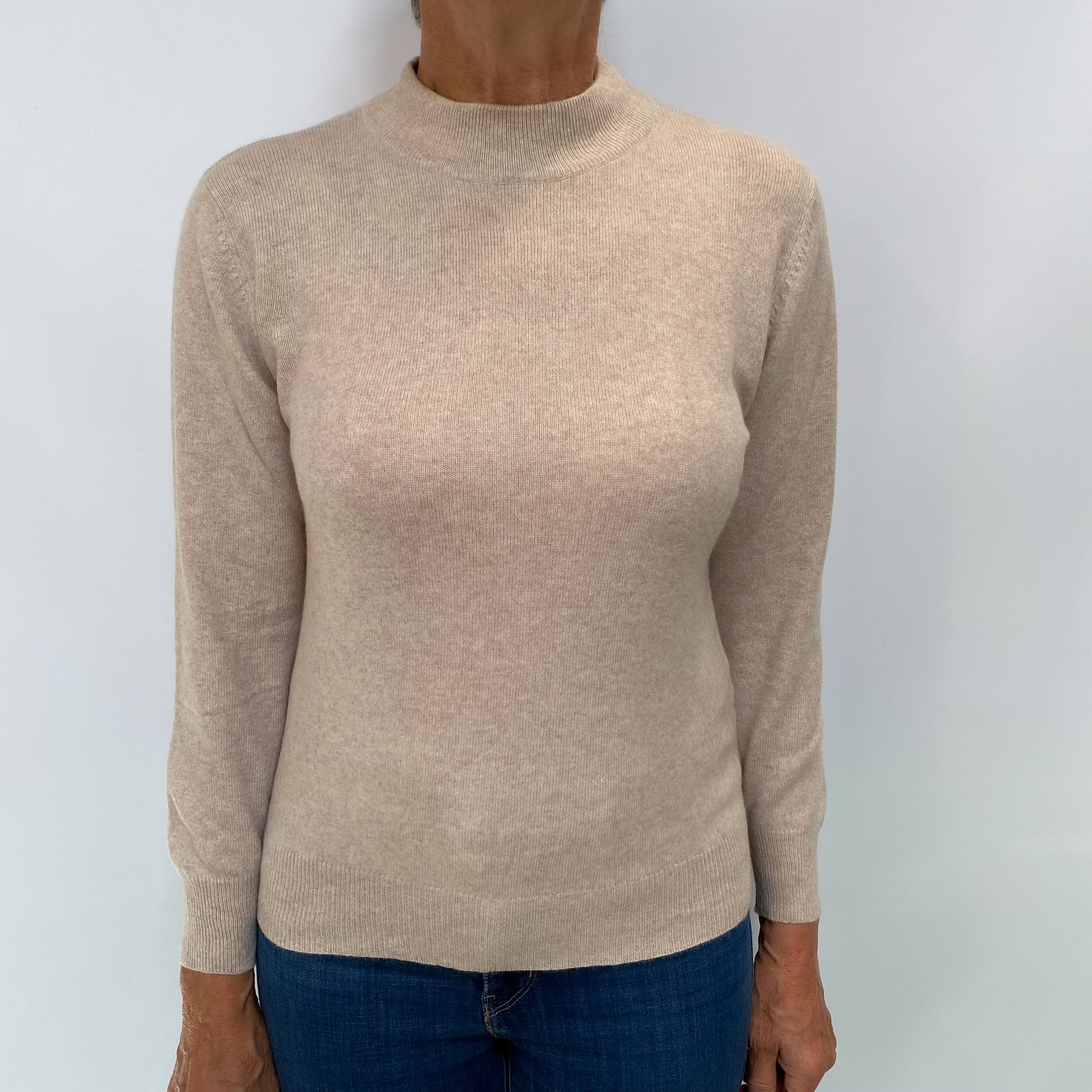 Oatmeal Beige Cashmere Turtle Neck Jumper Medium