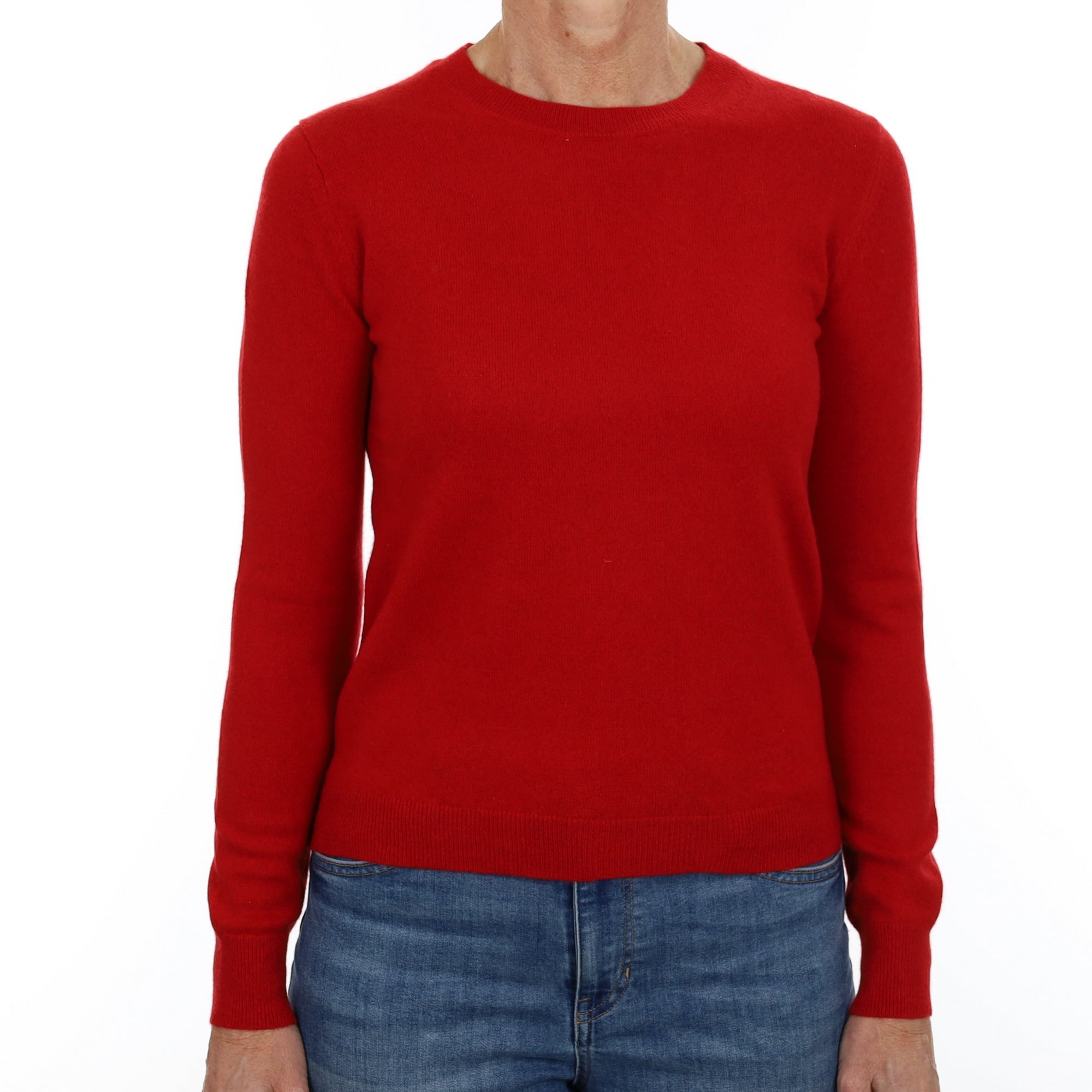 Scarlet Red Cashmere Crew Neck Jumper Small