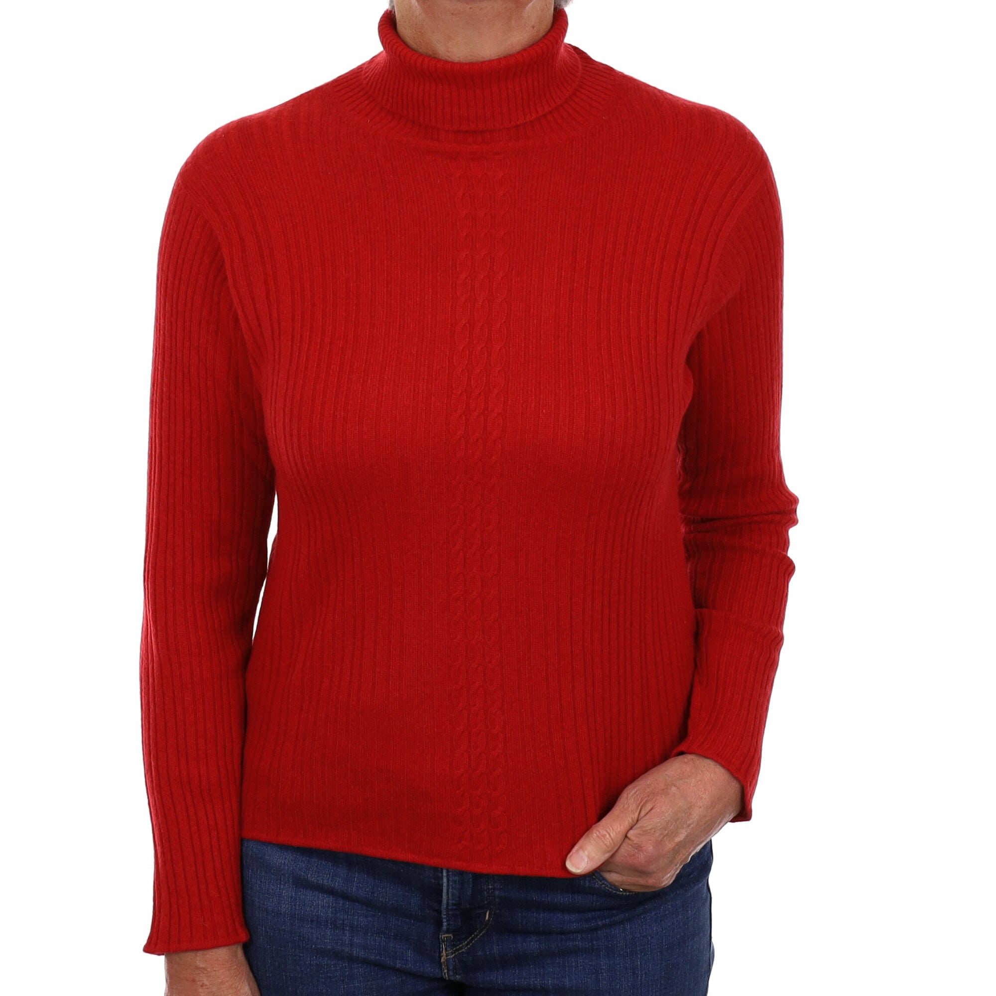 Scarlet Red Rib Cashmere Polo Neck Jumper Medium