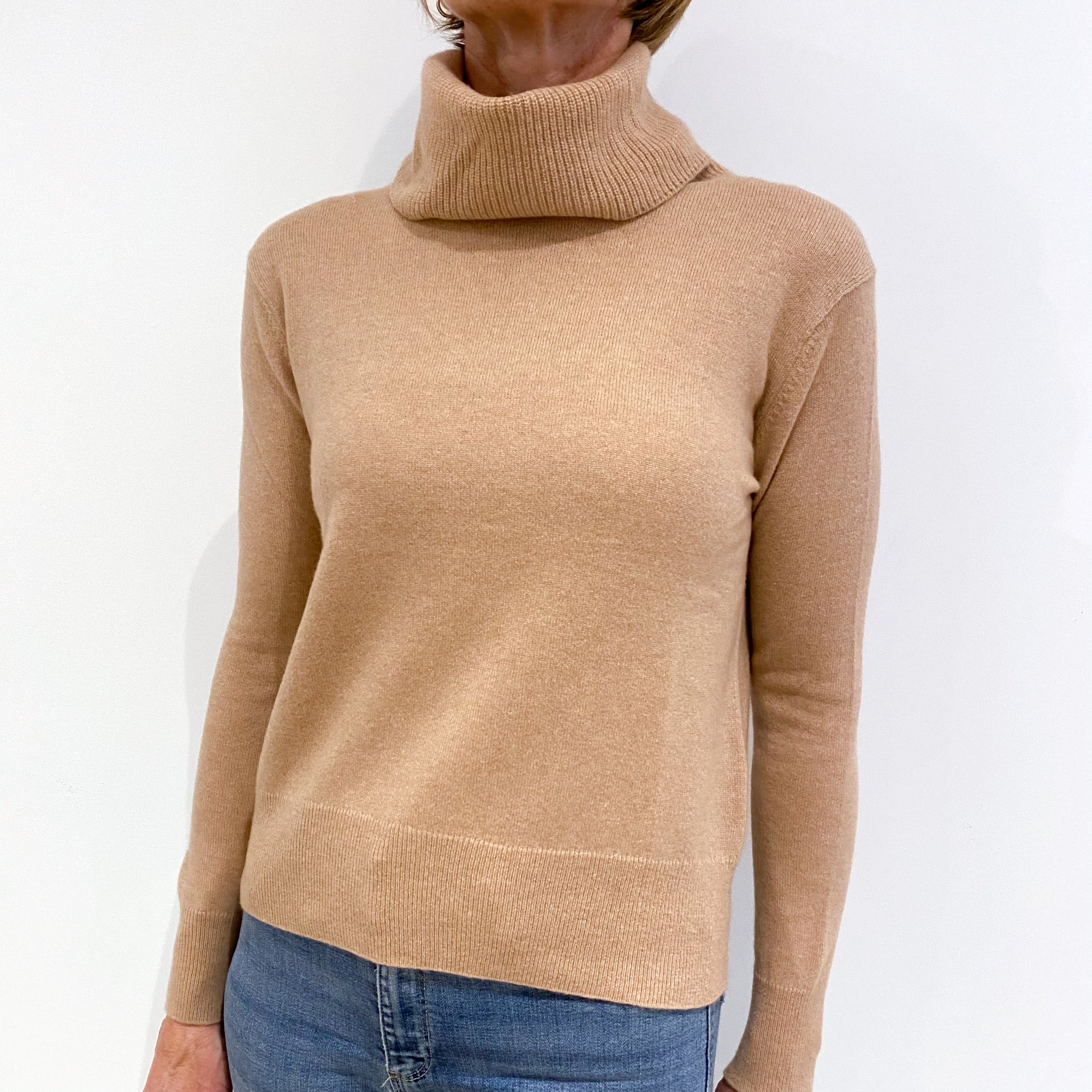 Nude Pink Cashmere Polo Neck Jumper Small