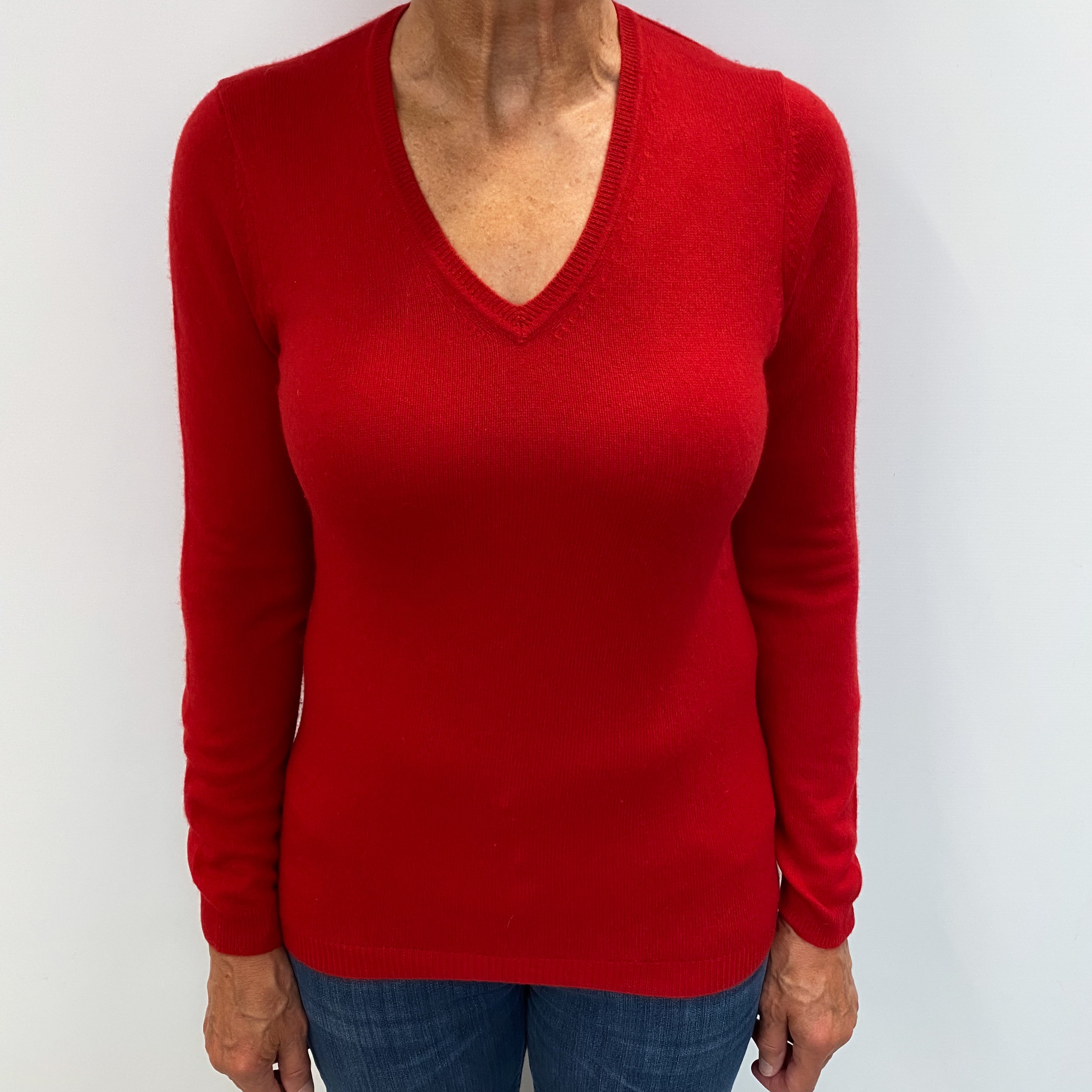 Scarlet Red Cashmere V Neck Jumper Medium