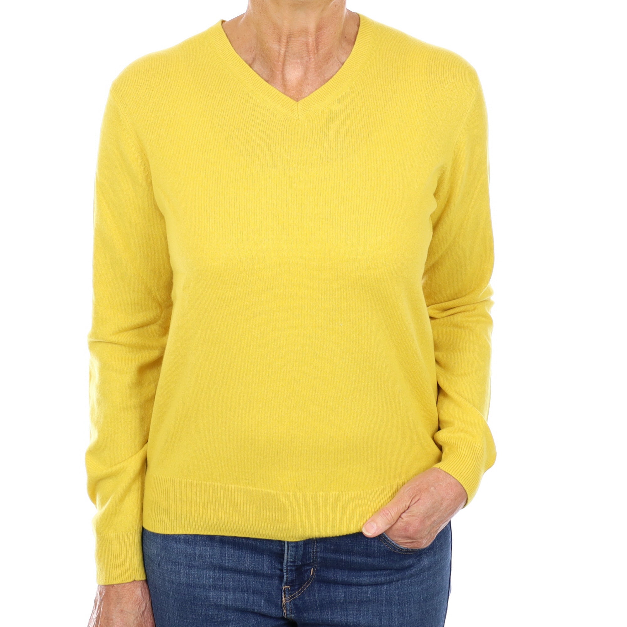 Sunshine Yellow Cashmere V Neck Jumper Medium