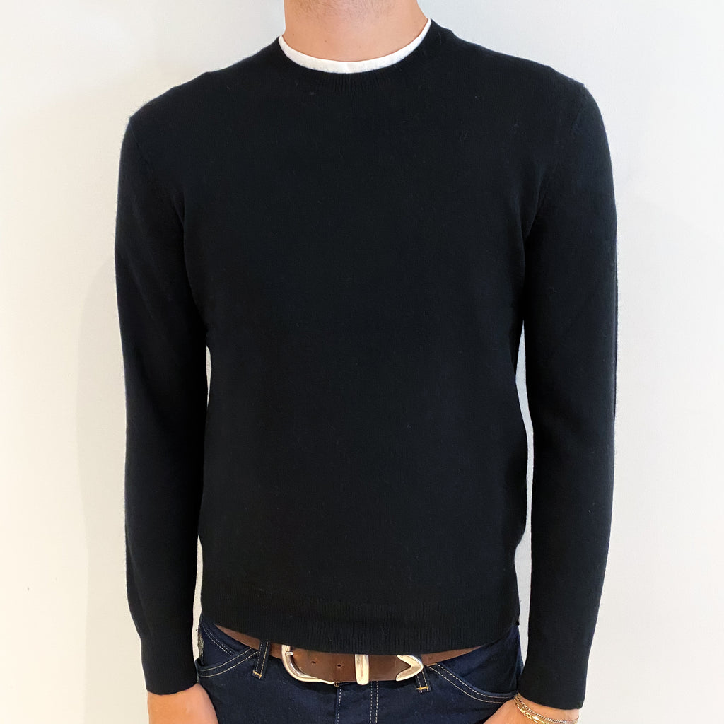 Men's Black Cashmere Crew Neck Jumper Medium