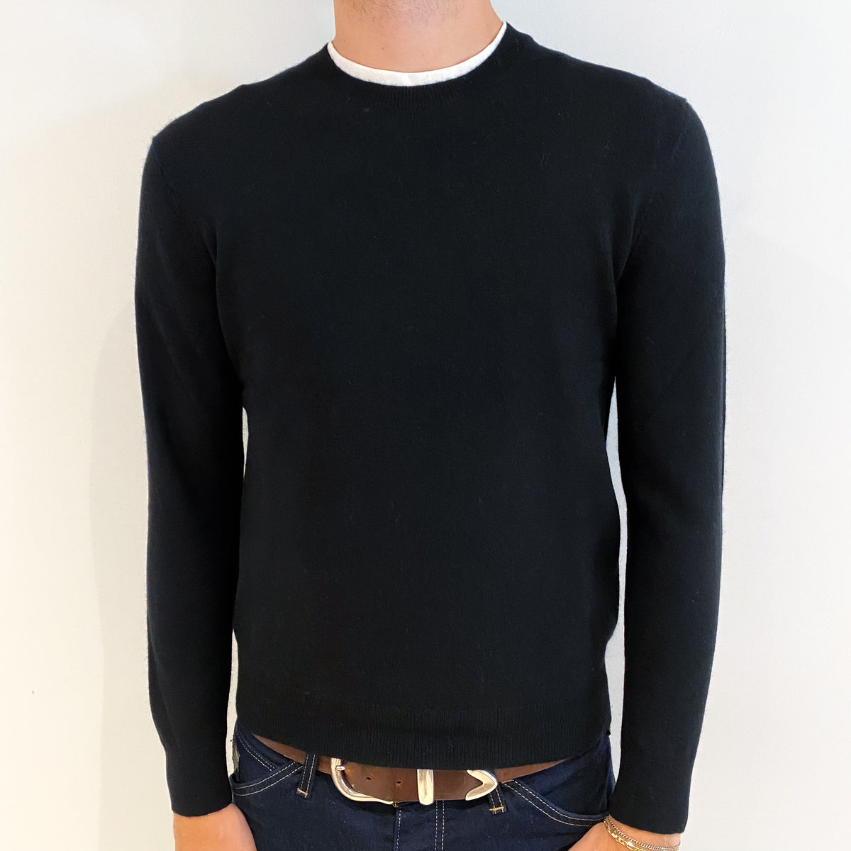 Men's Black Cashmere Crew Neck Jumper Medium