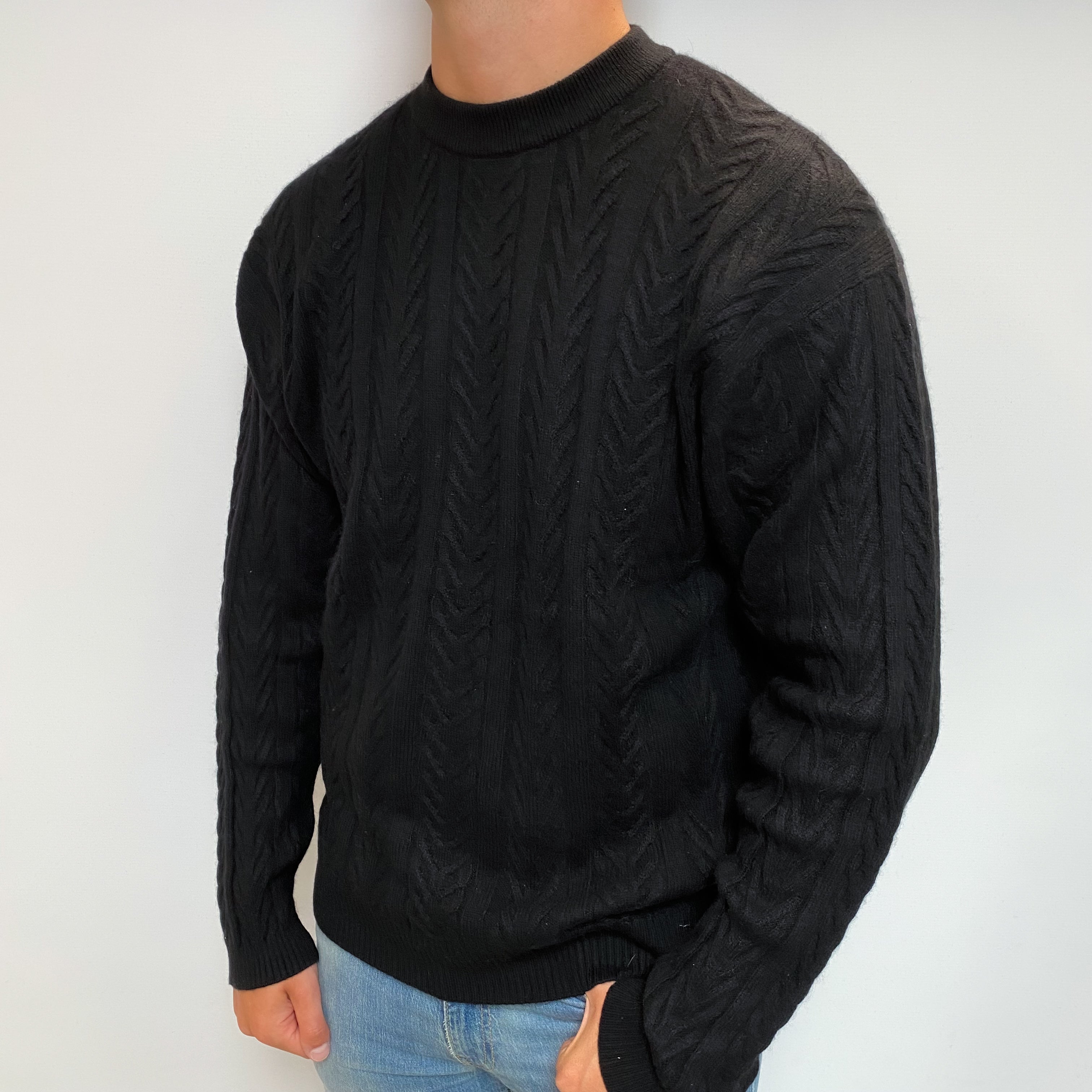 Men's Black Cashmere Crew Neck Jumper XL