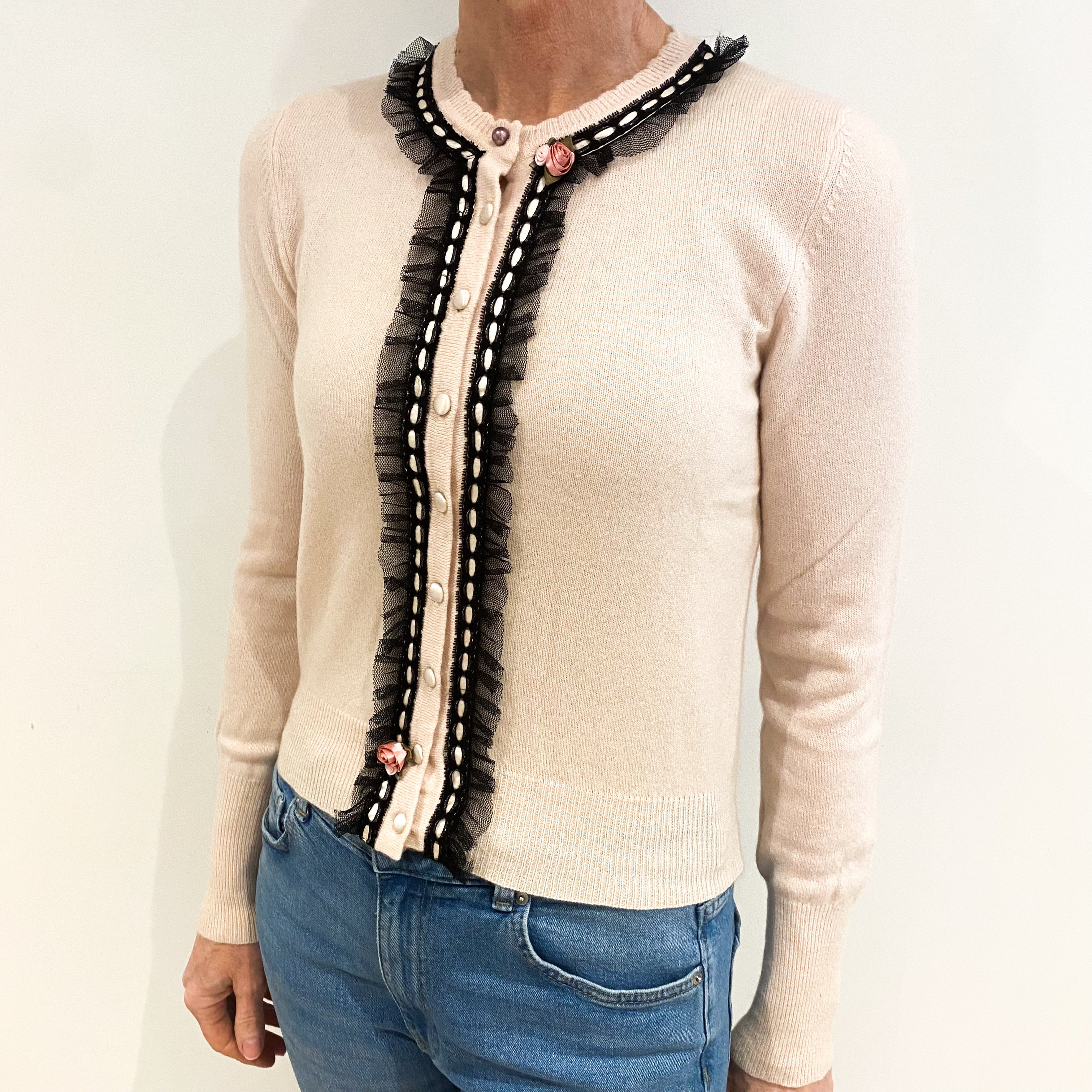 Pale Pink Cashmere Crew Neck Cardigan Small