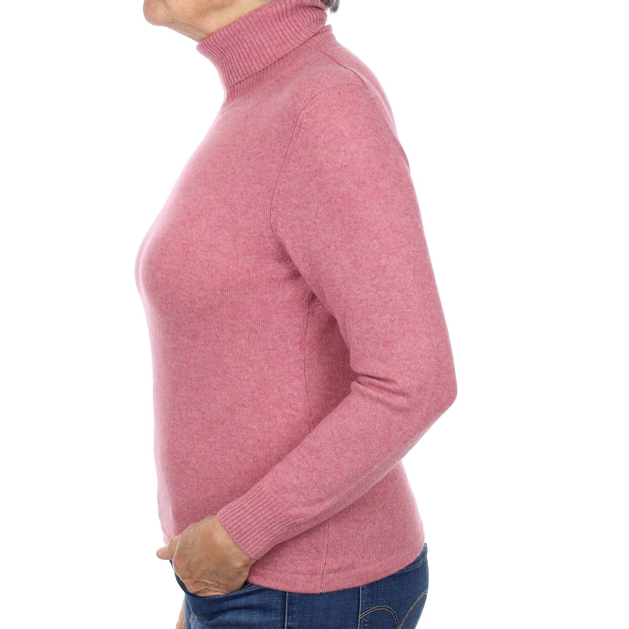 Heather Pink Marl Cashmere Polo Neck Jumper Medium