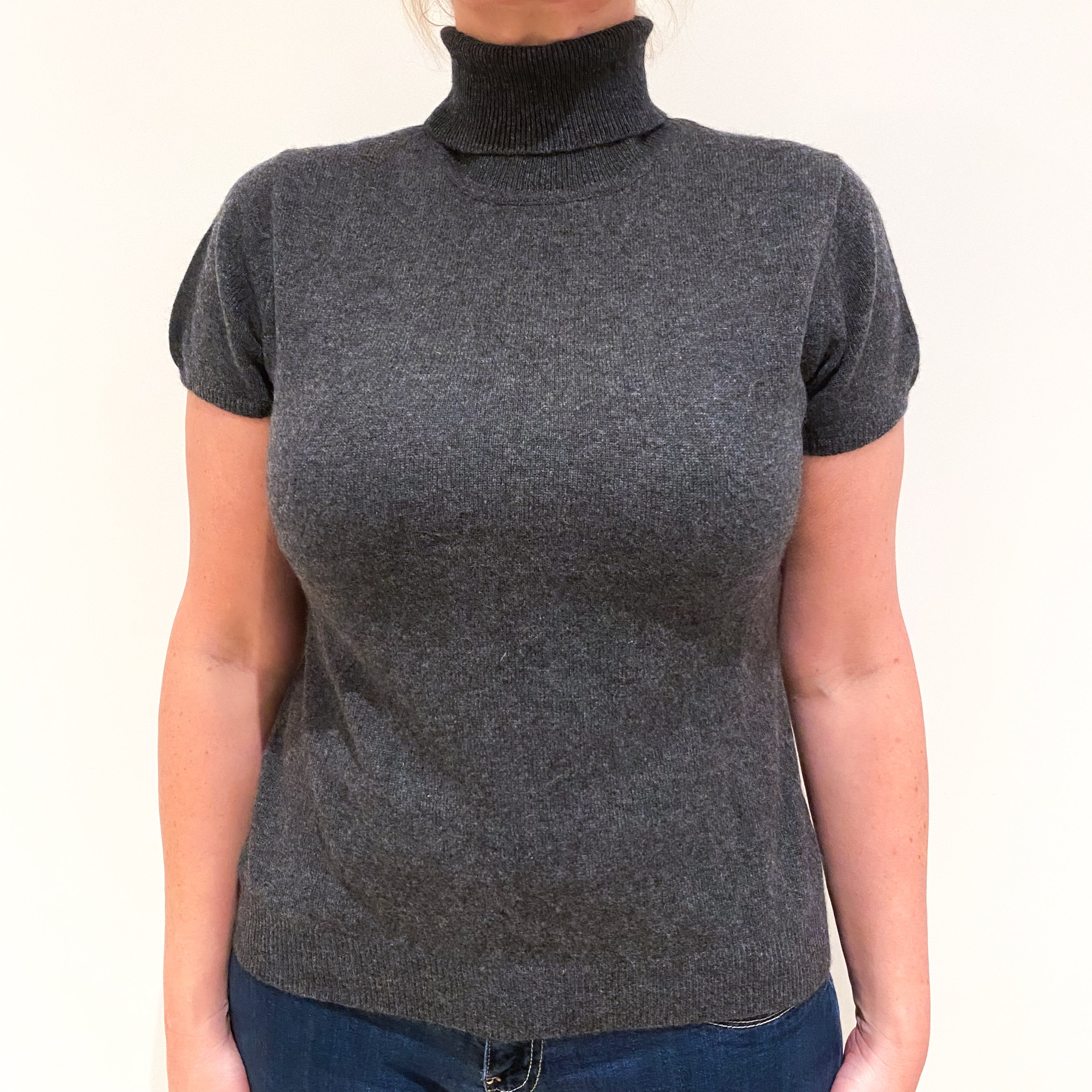 Slate Grey Short Sleeved Polo Neck Jumper Large
