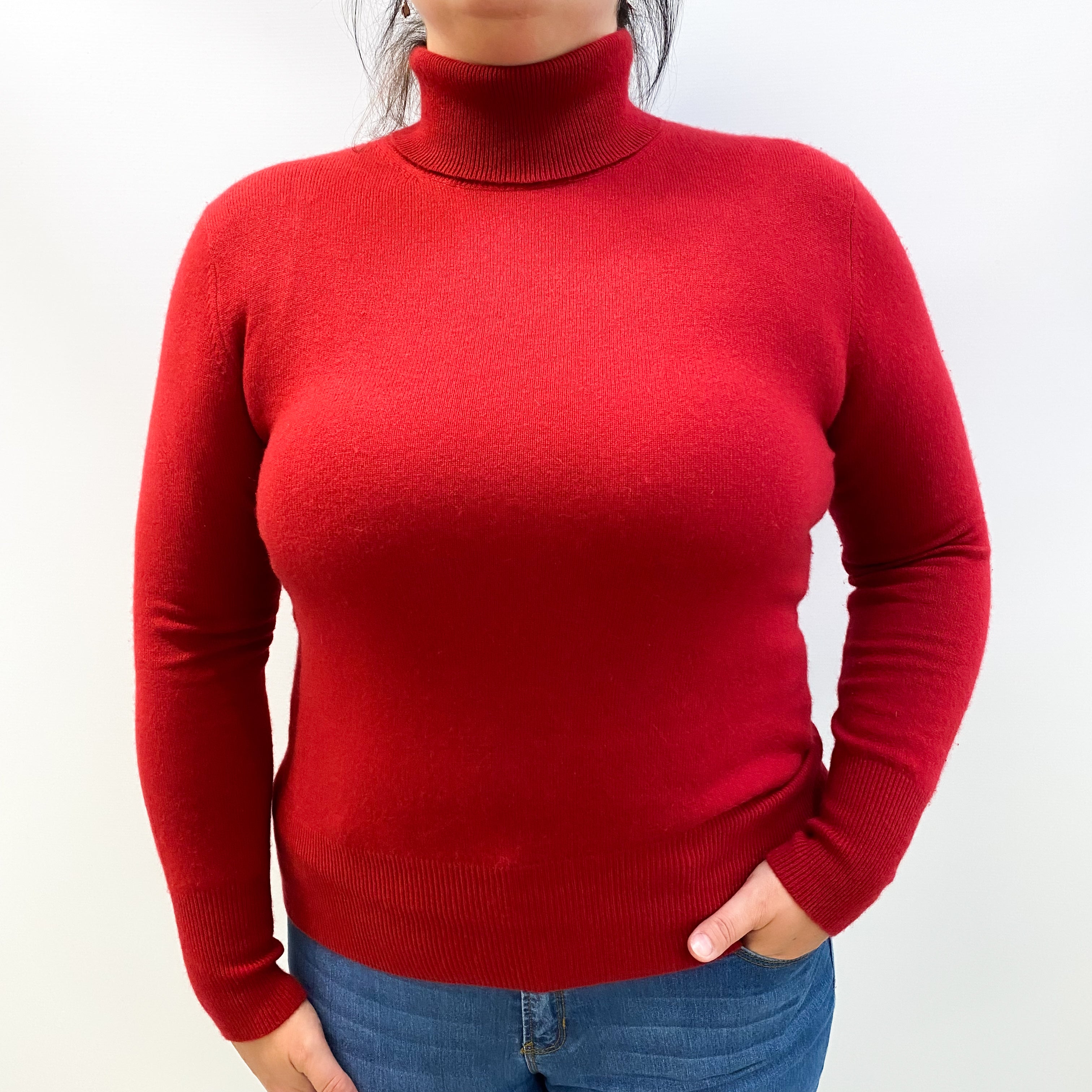 Phoenix Red Cashmere Polo Neck Jumper Large