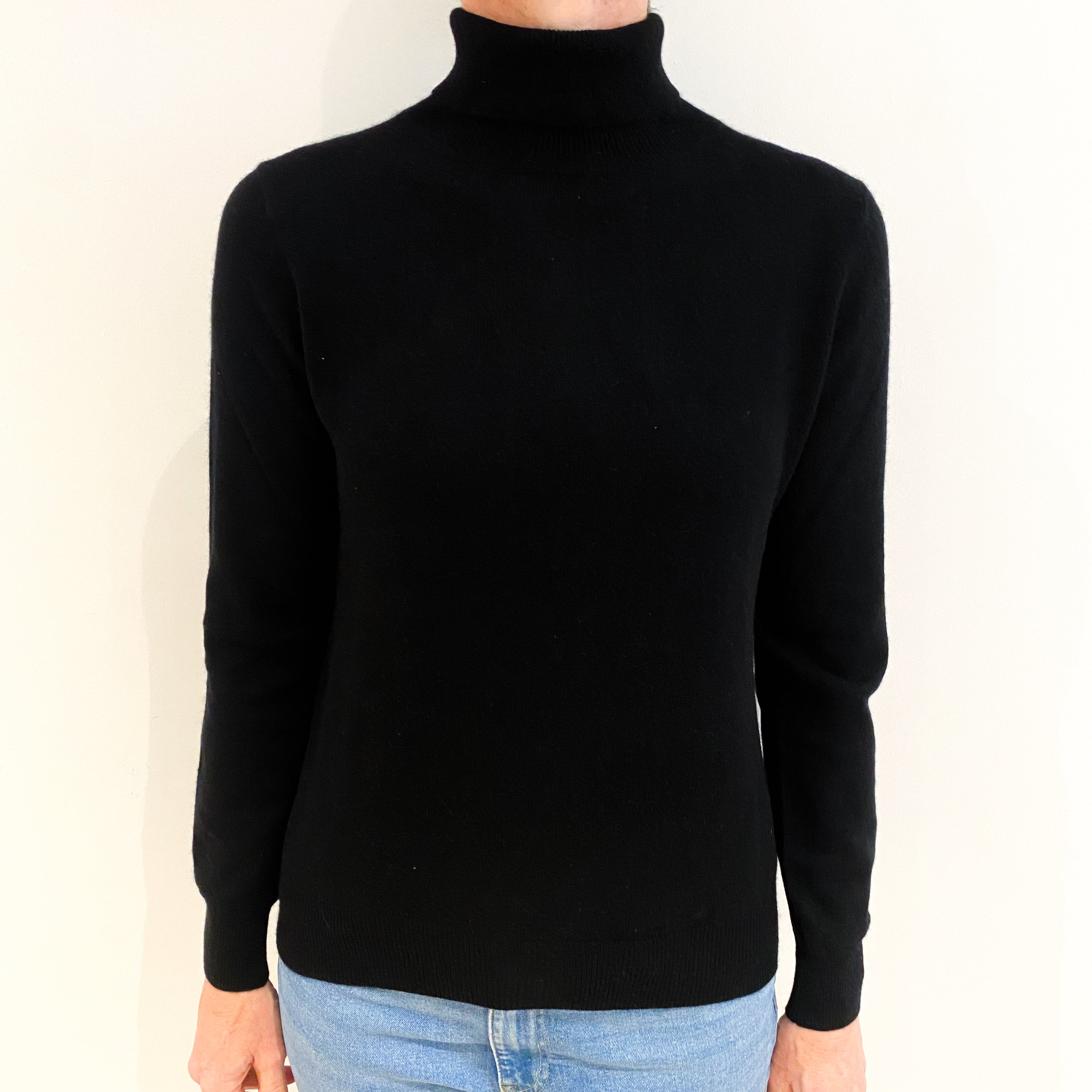 Black Cashmere Polo Neck Jumper Small