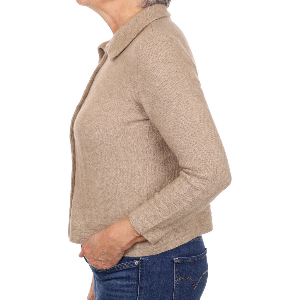 Fudge Brown Textured Cashmere Collared Cardigan Medium