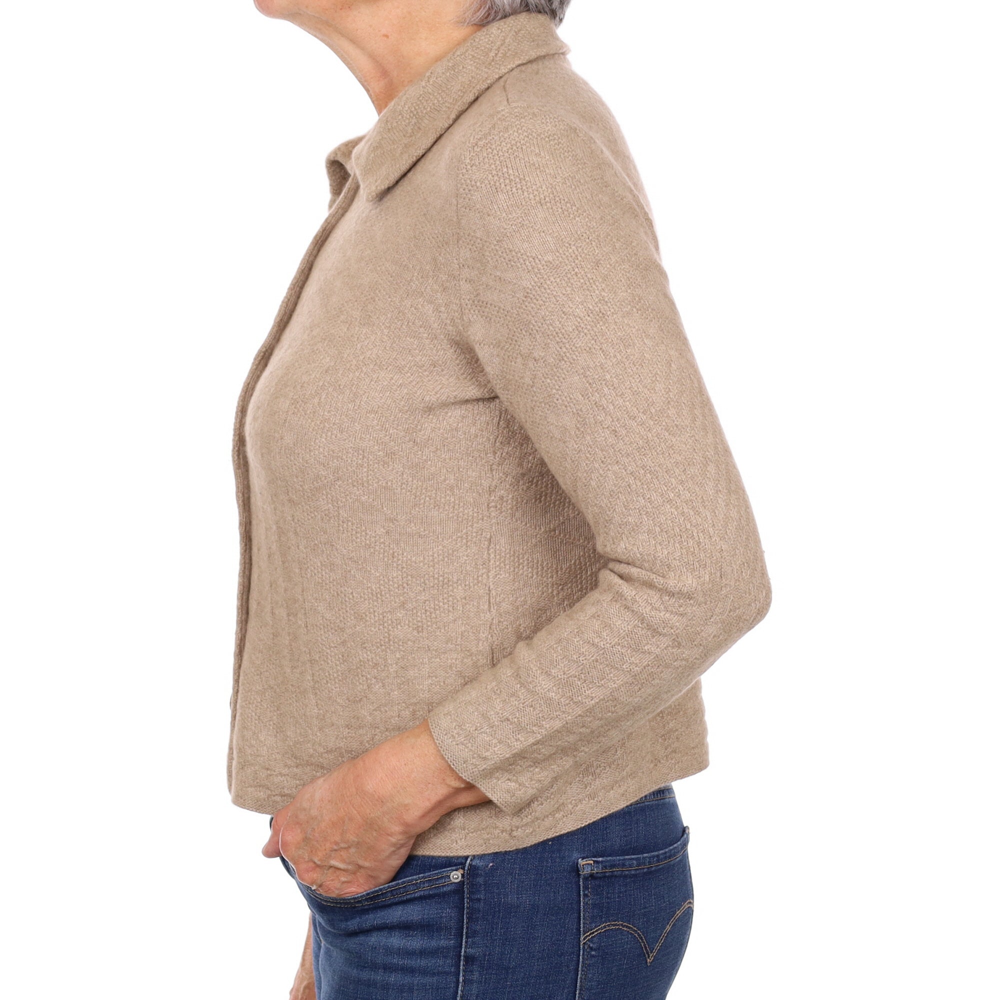 Fudge Brown Textured Cashmere Collared Cardigan Medium