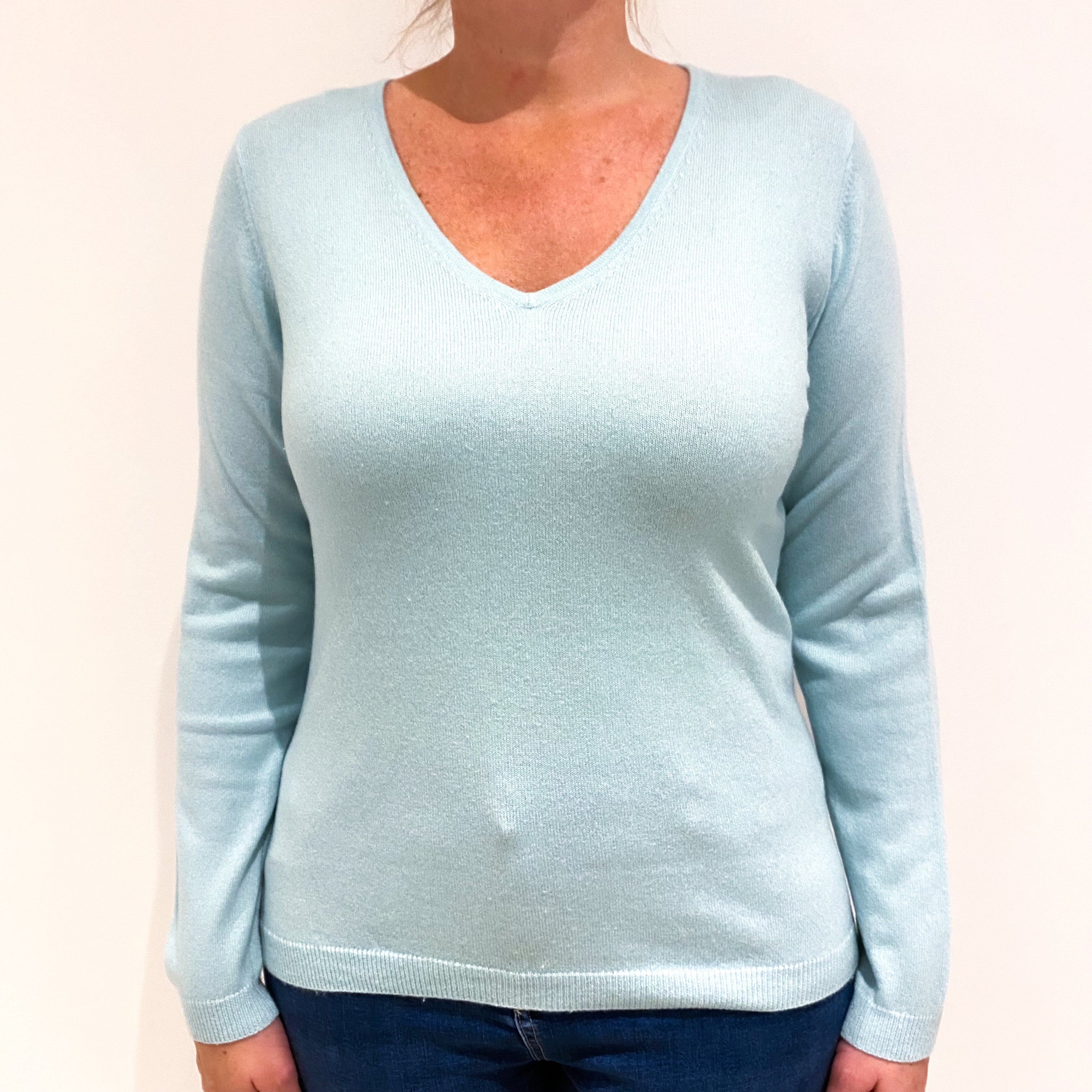 Aqua Blue Cashmere V-Neck Jumper Large