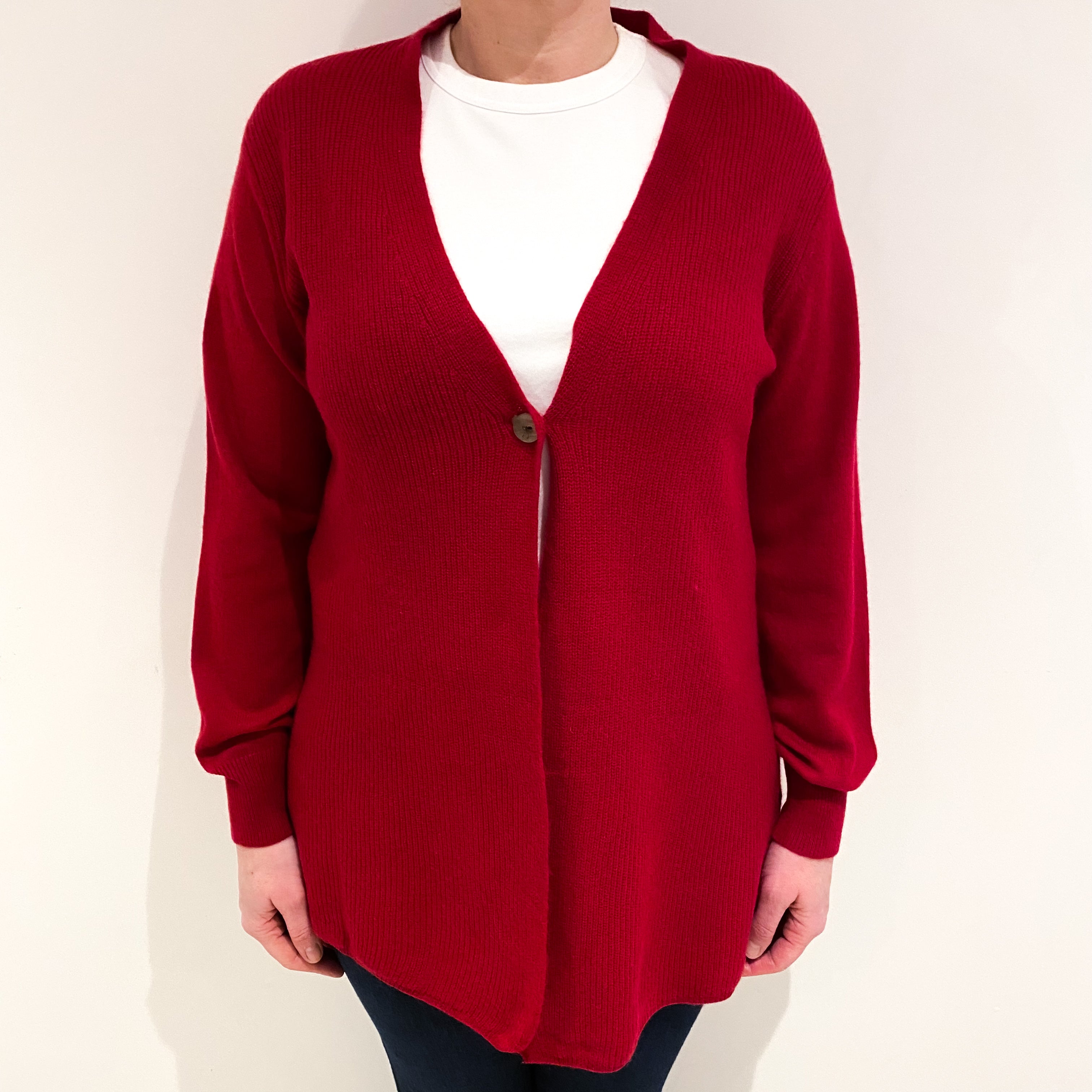 Crimson Red Cashmere V Neck Buttoned Cardigan Large