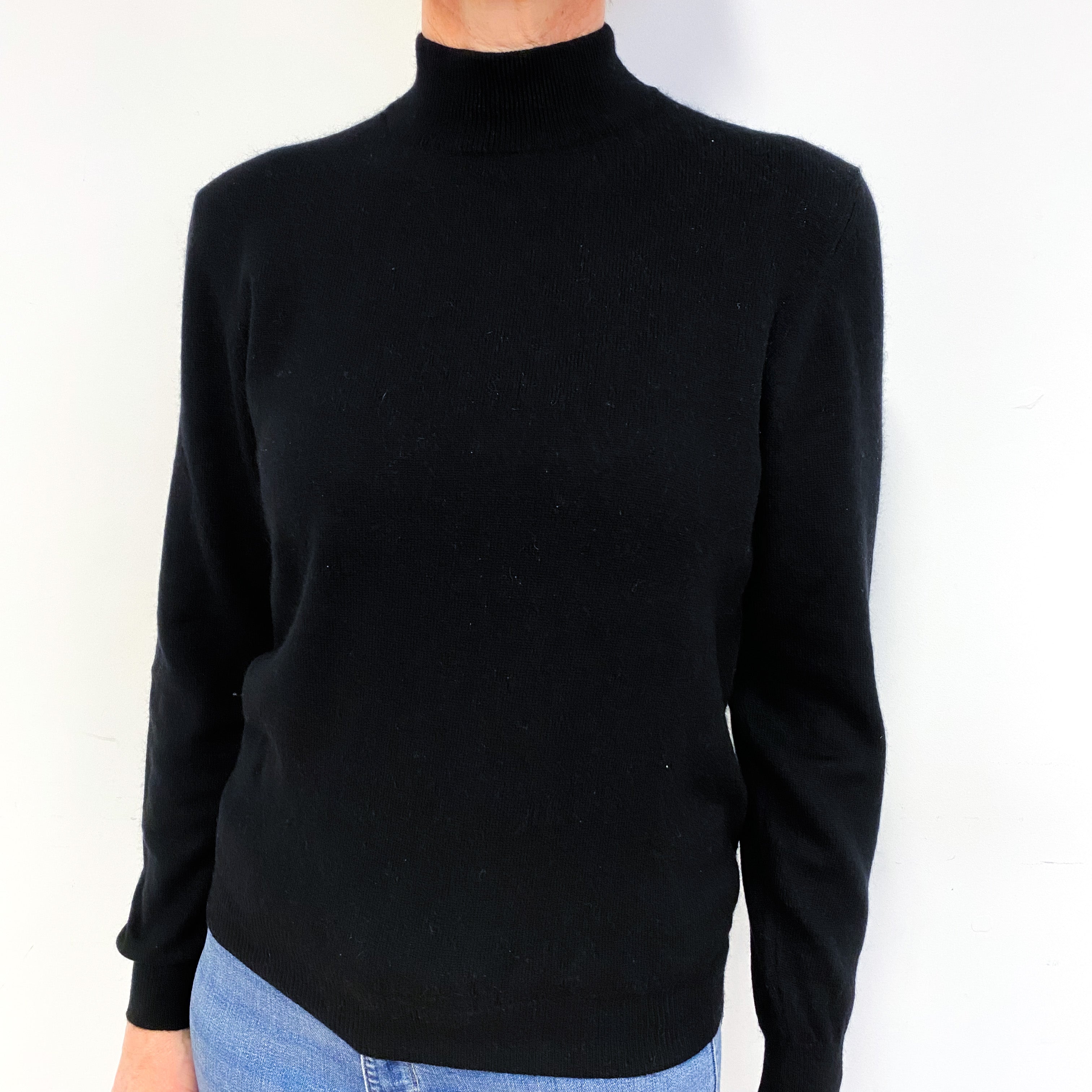 Black Cashmere Polo Neck Jumper Medium