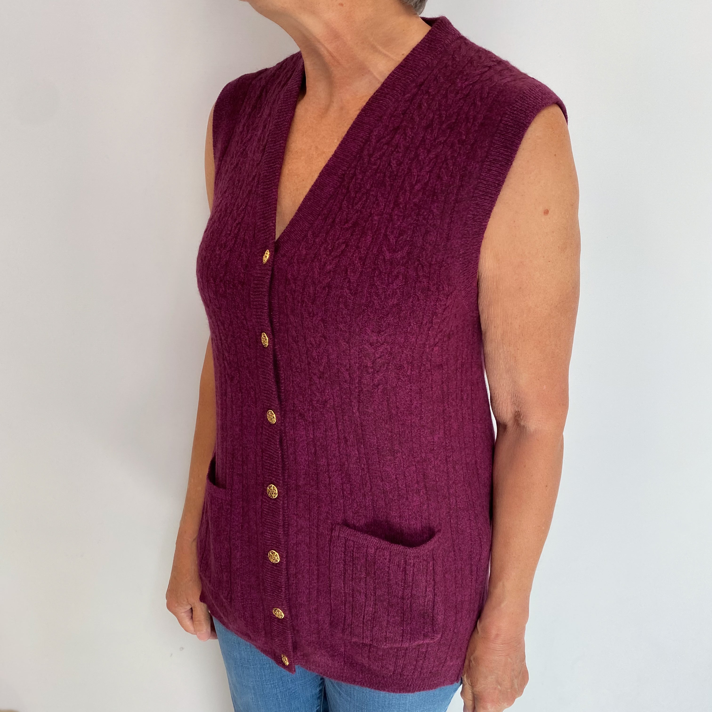 Mulberry Purple Mark Cashmere Sleeveless Cardigan Medium