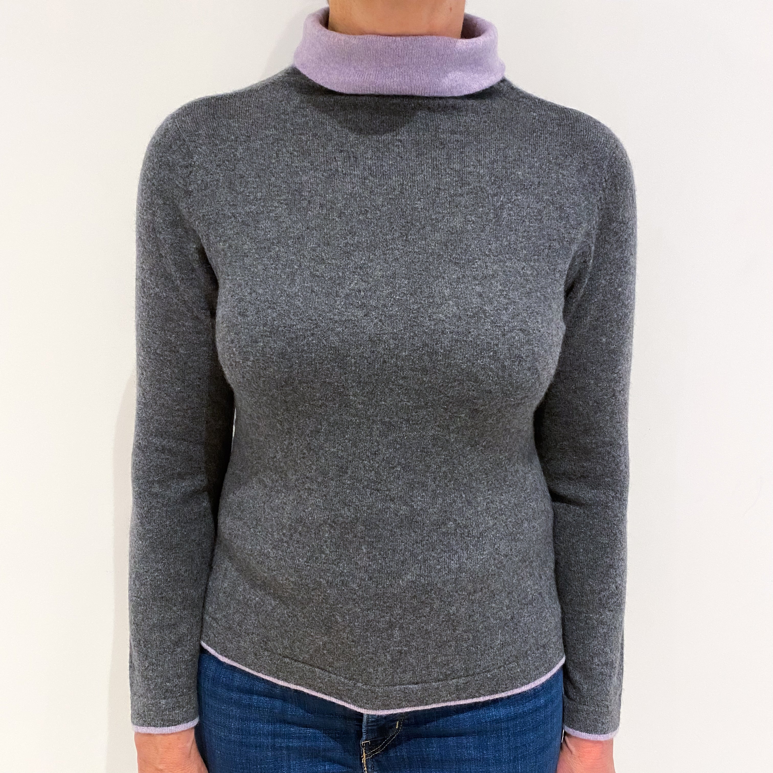 Slate Grey Cashmere Funnel Neck Jumper Medium