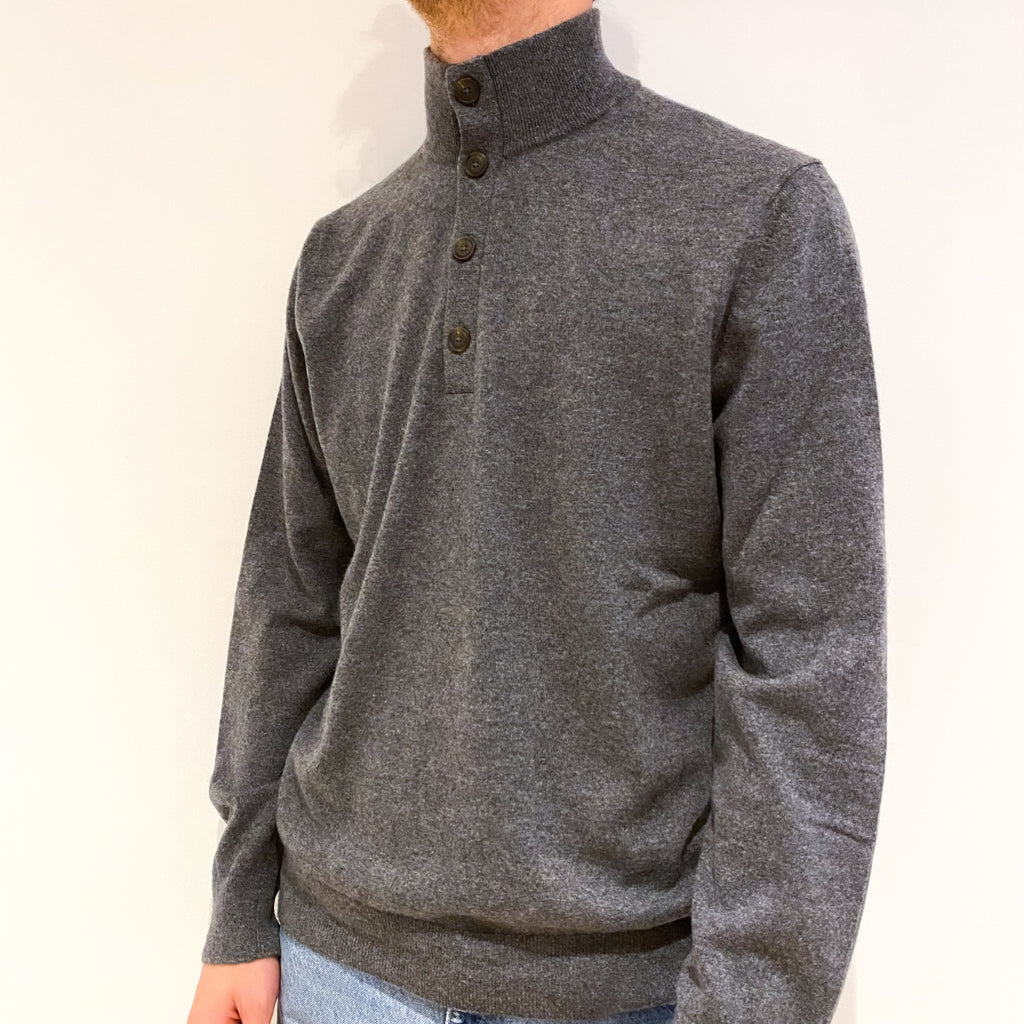 Men's Vince Slate Grey Cashmere 1/4 Button Jumper
