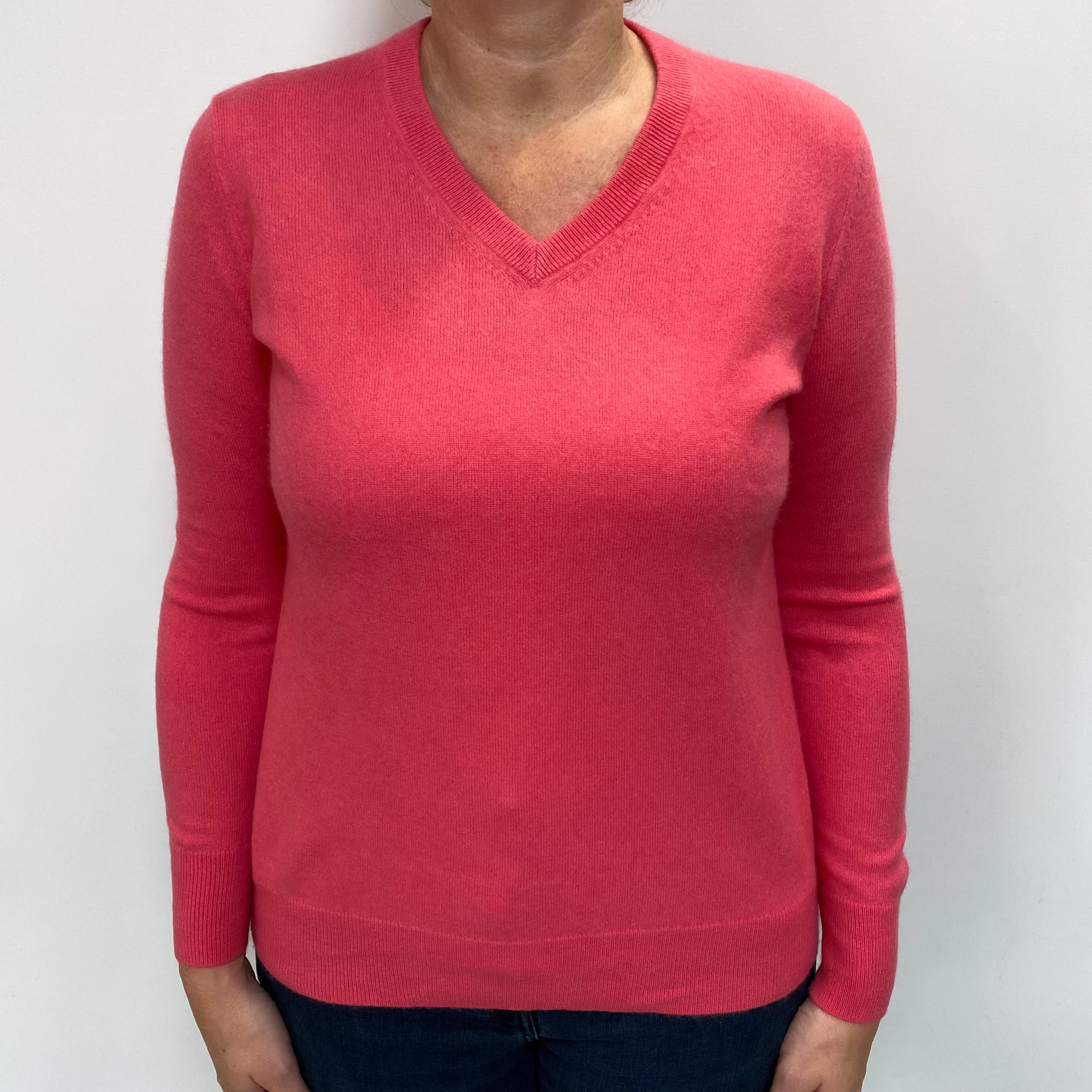 Lupin Pink Cashmere V Neck Jumper Large