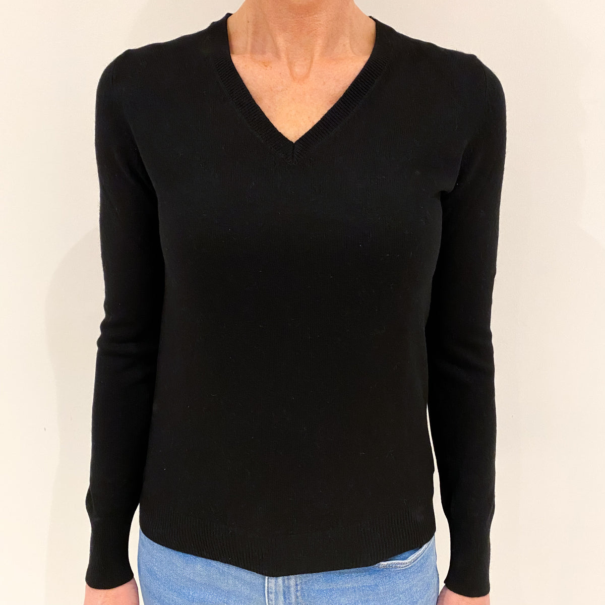 Black Cashmere V Neck Jumper Small