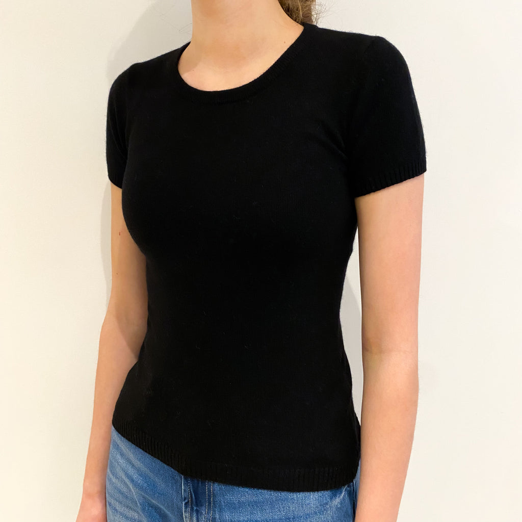 Black Cashmere Short Sleeved Crew Neck Jumper Extra Small