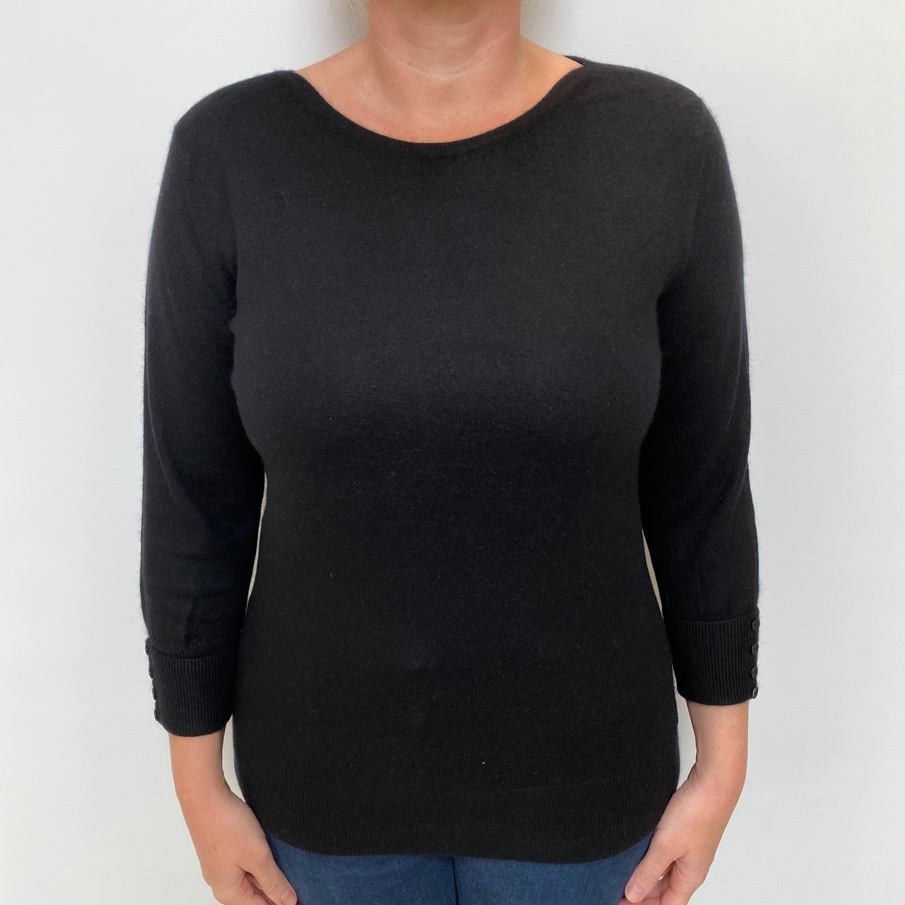 Black Cashmere Wide Crew Neck Jumper Large
