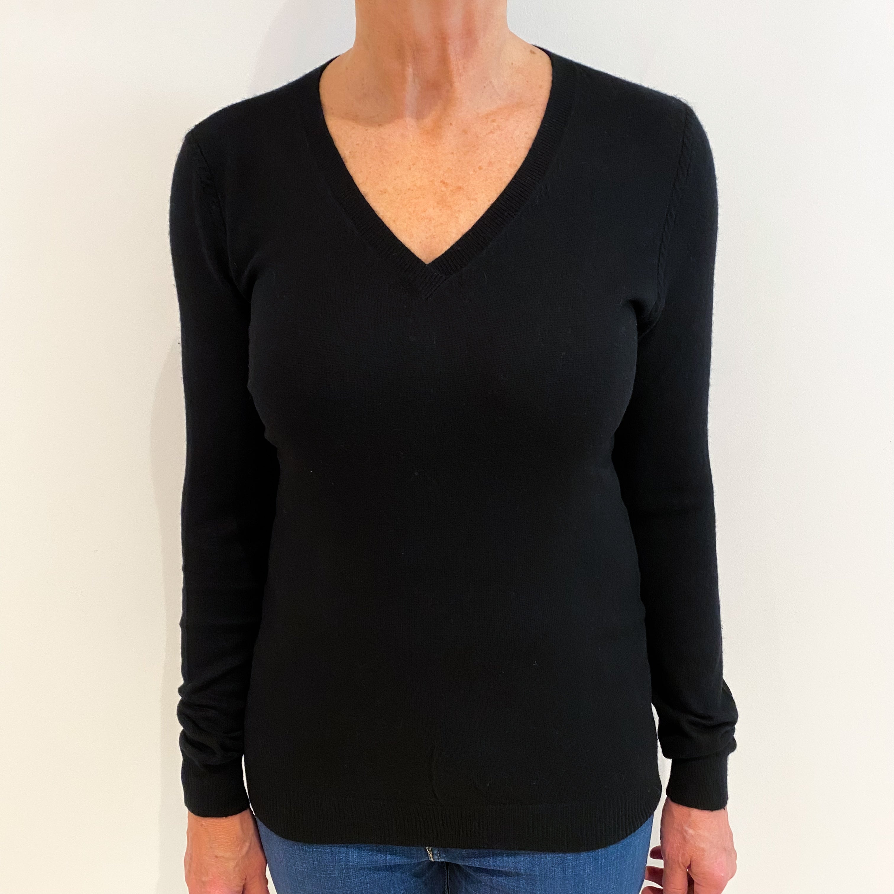 Black Cashmere V Neck Jumper Medium