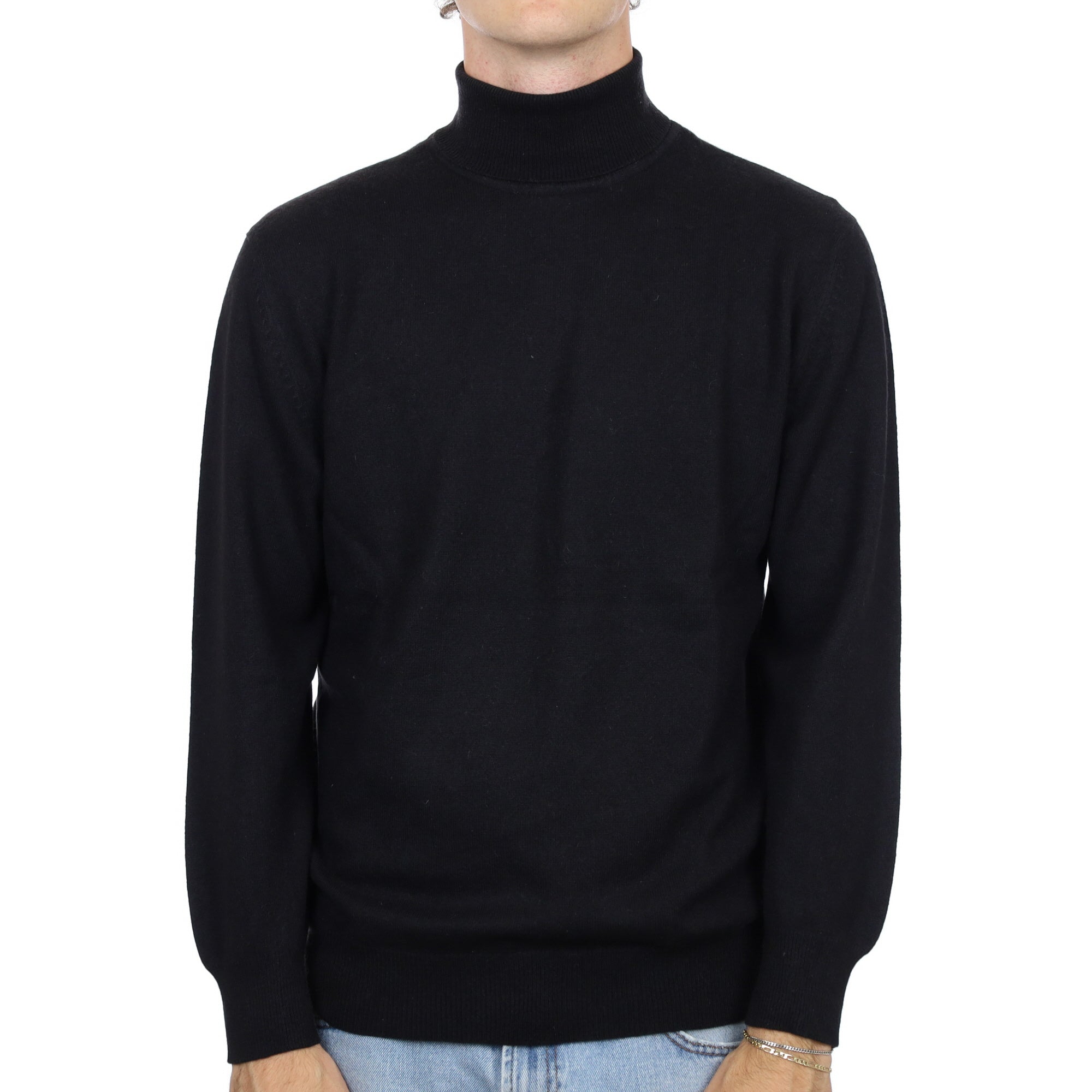 Men's Black Cashmere Polo Neck Jumper Large