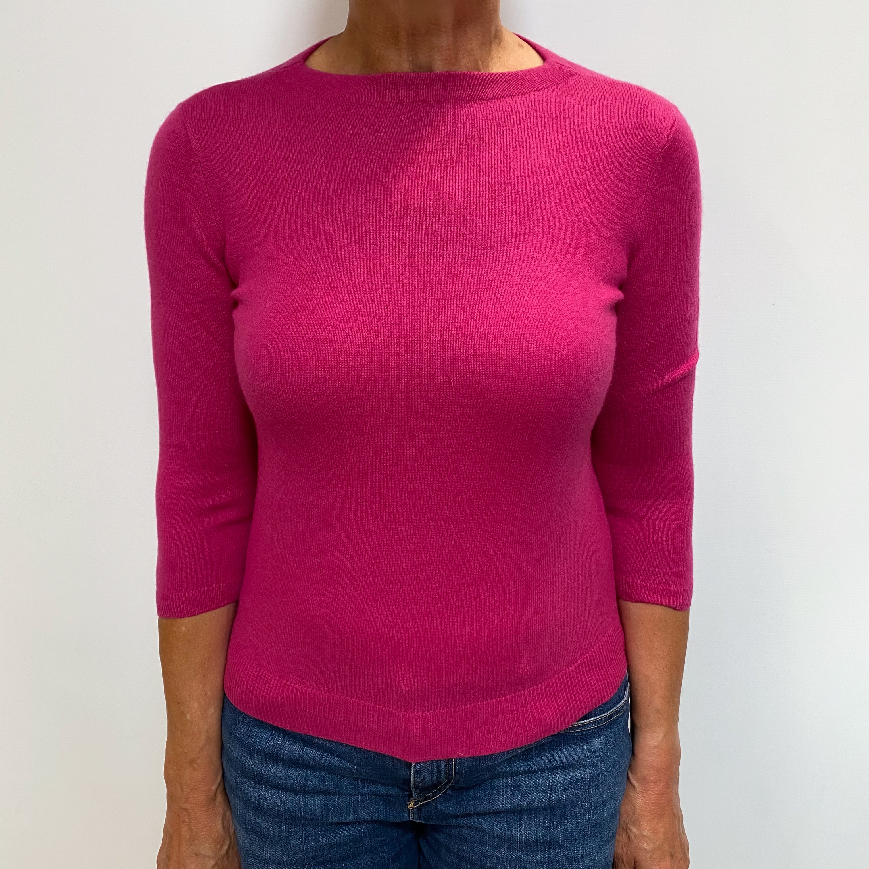 Fuchsia Pink Cashmere Crew Neck Jumper Medium