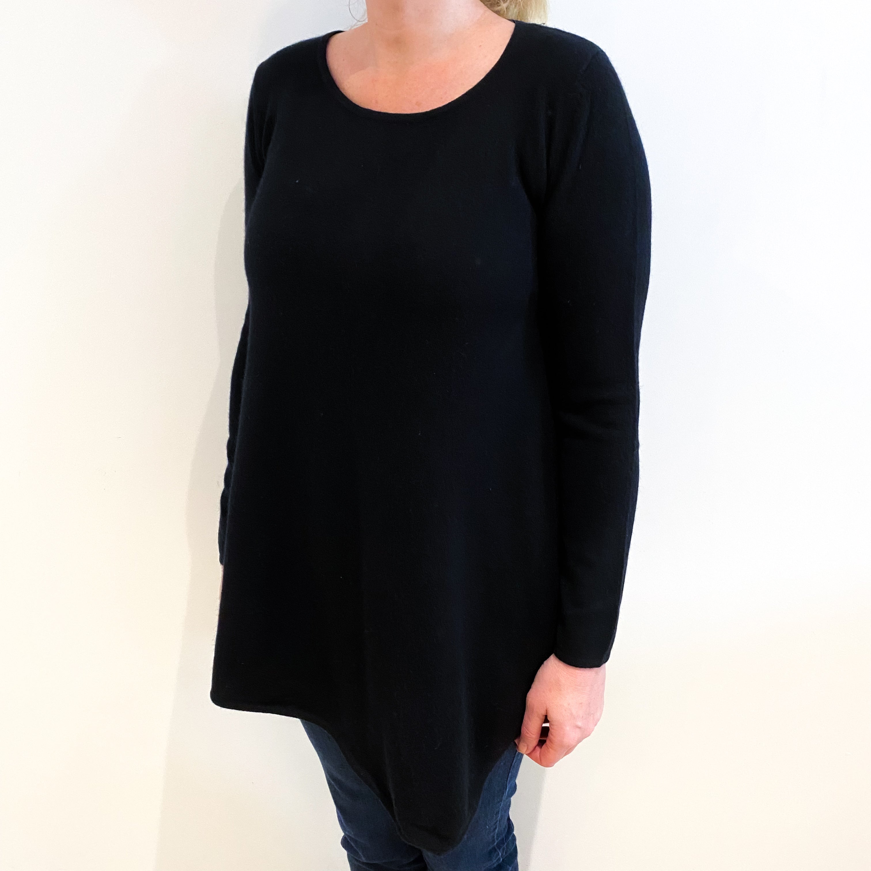 Black Cashmere Asymmetric Crew Neck Jumper Large