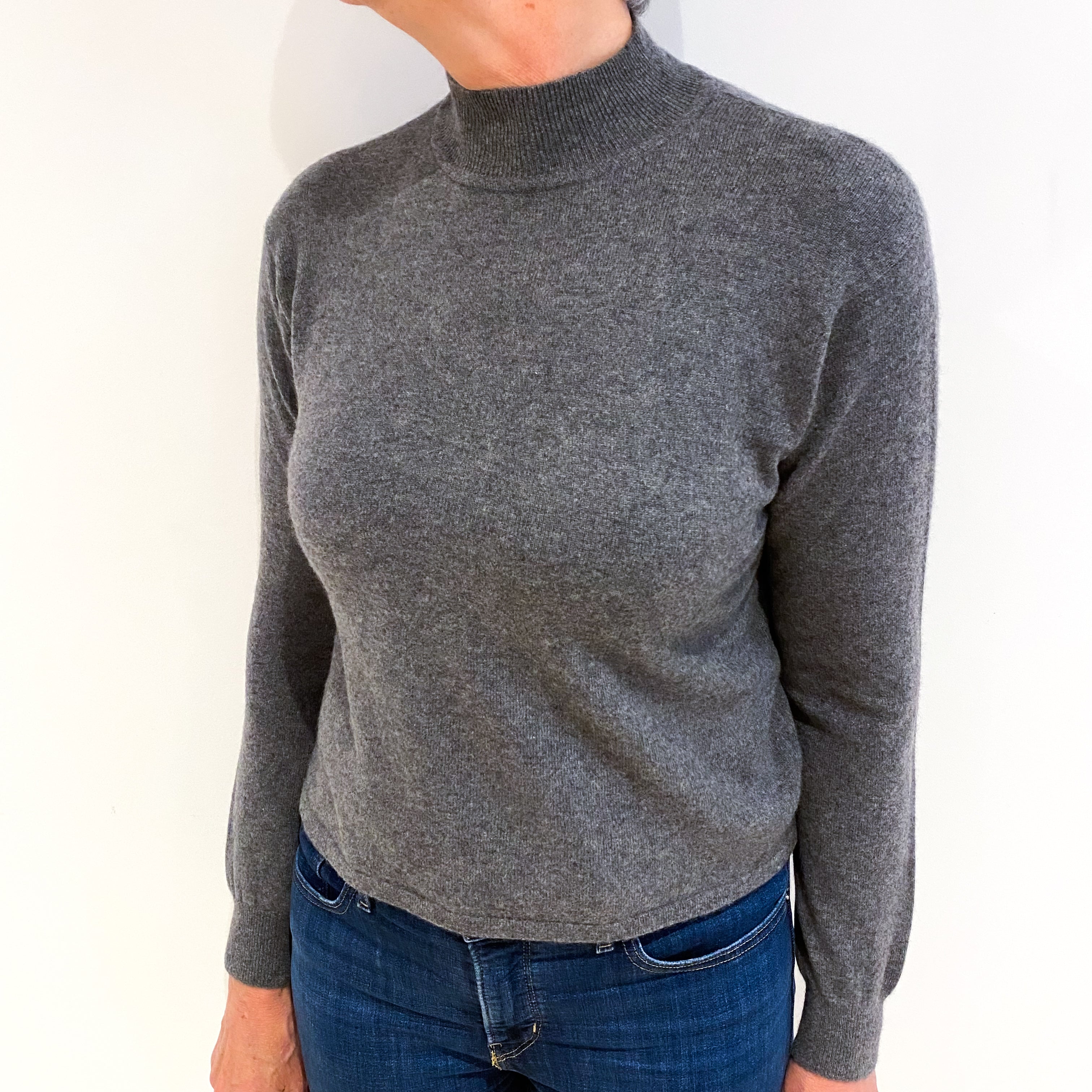 Slate Grey Cashmere Turtle Neck Jumper Medium