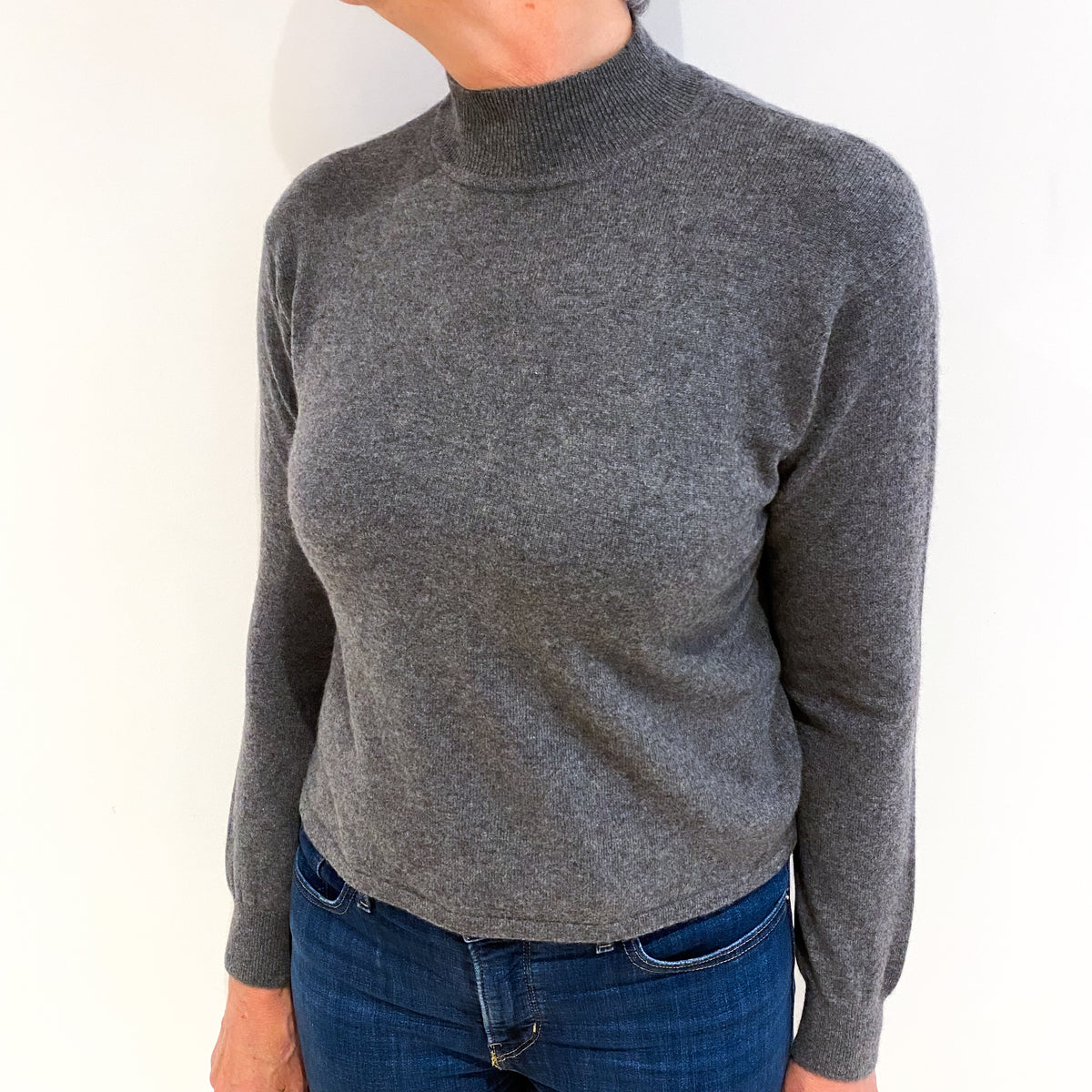 Slate Grey Cashmere Turtle Neck Jumper Medium