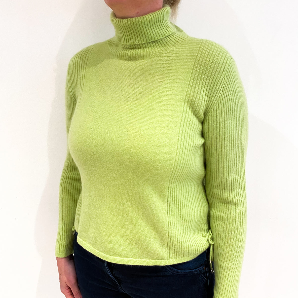 Lime Green Cashmere Polo Neck Jumper Large