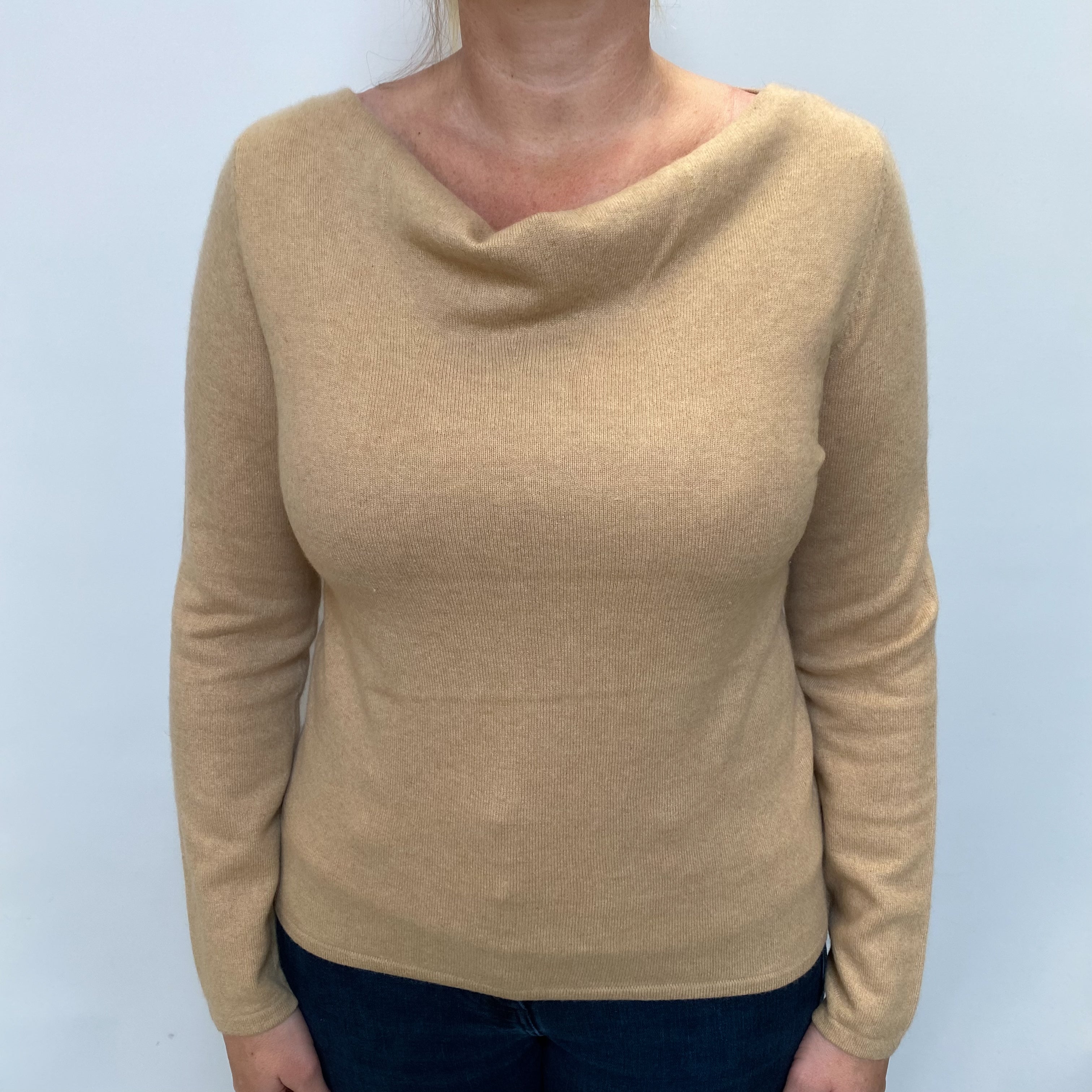 Caramel Brown Cashmere Drape Neck Jumper Large