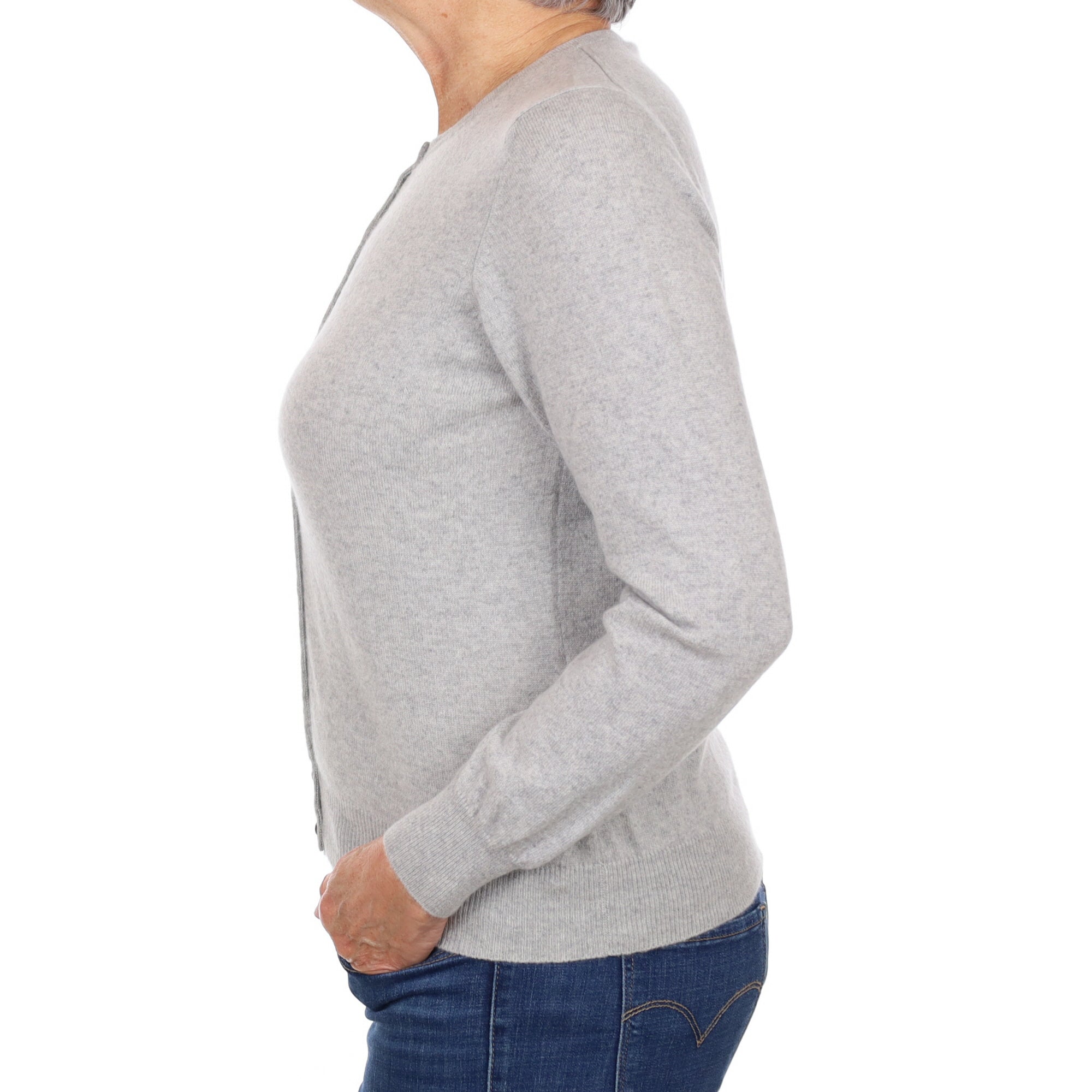 Smoke Grey Cashmere Crew Neck Cardigan Medium