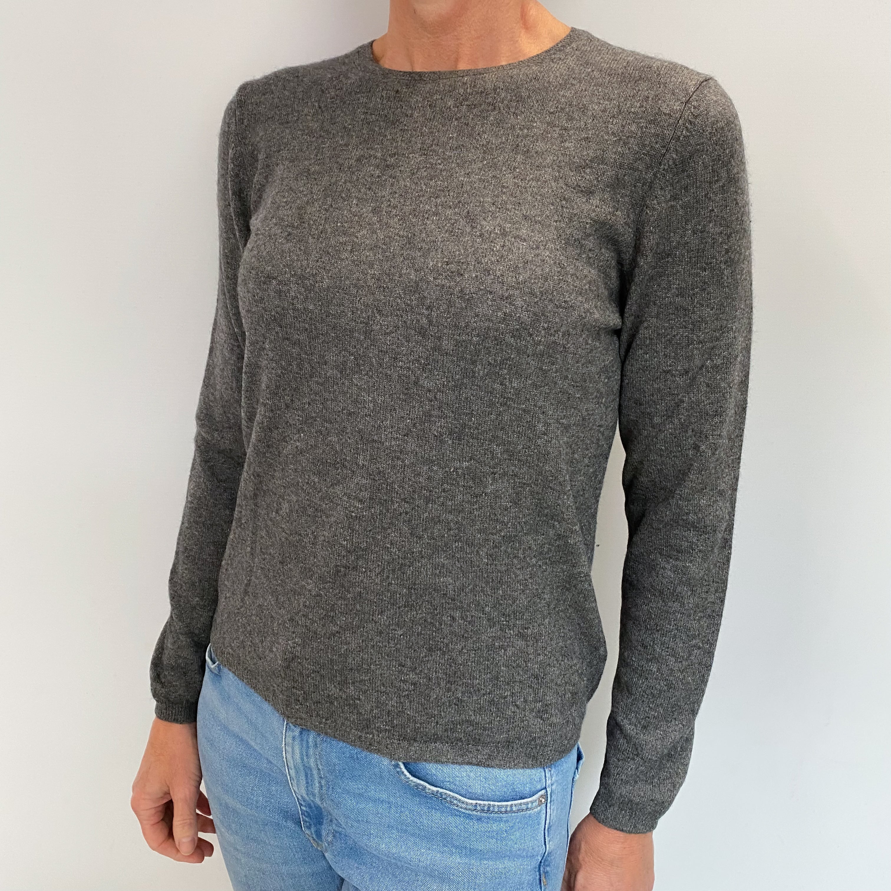 Ash Grey Cashmere Crew Neck Jumper Small