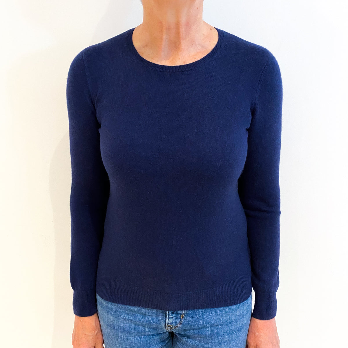N.Peal French Navy Cashmere Crew Neck Jumper Medium