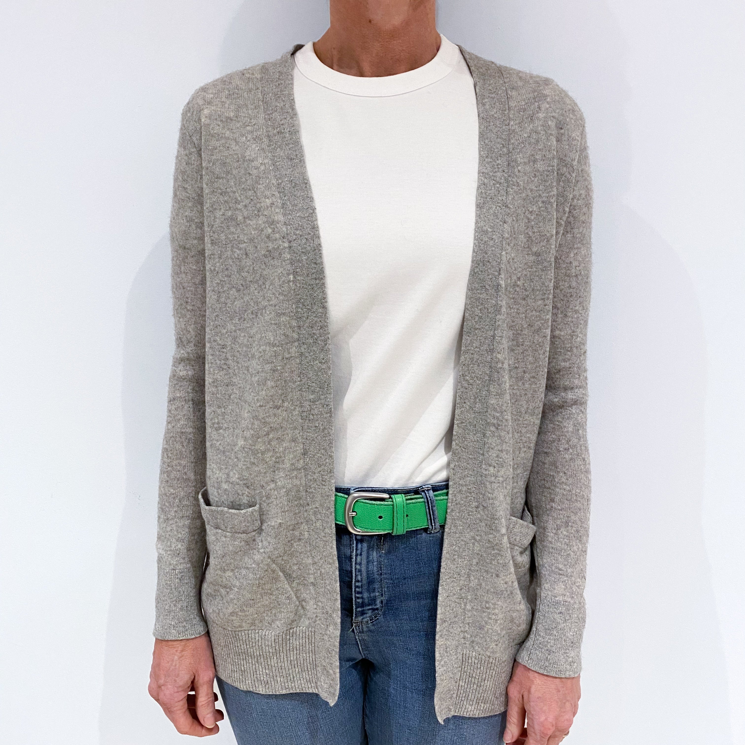 Smoke Grey Cashmere Edge to Edge Cardigan with Pockets Small