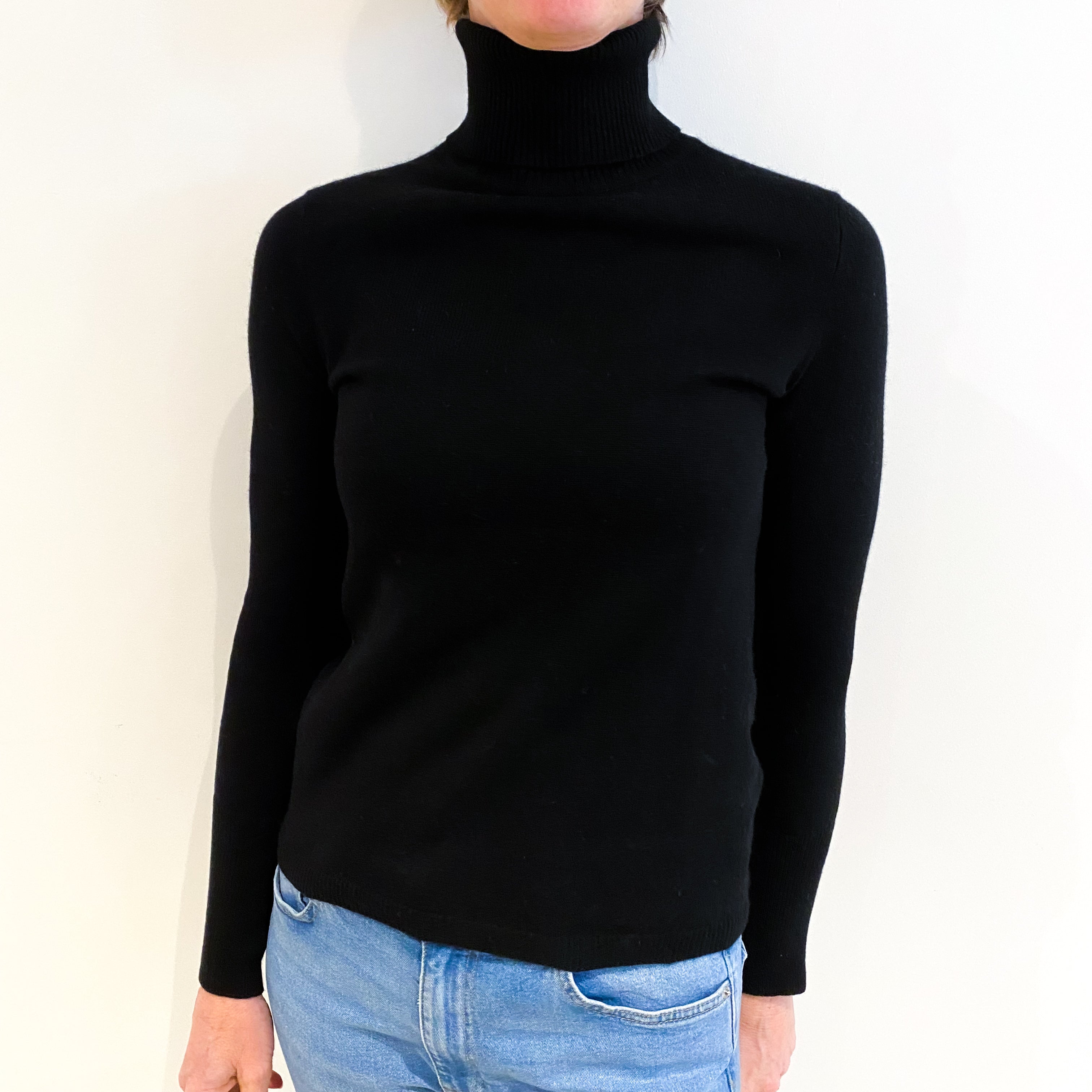 Black Cashmere Polo Neck Jumper Small