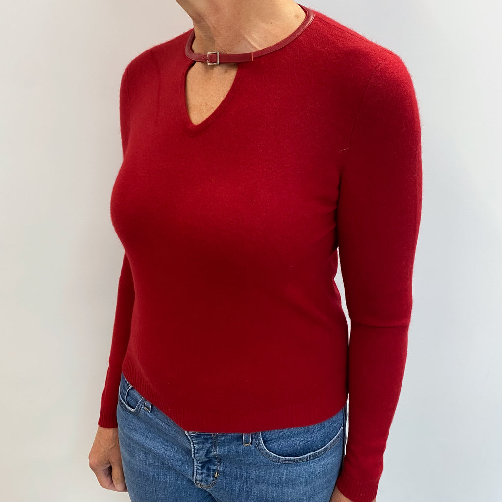 Scarlet Red Cashmere V Neck Jumper Medium
